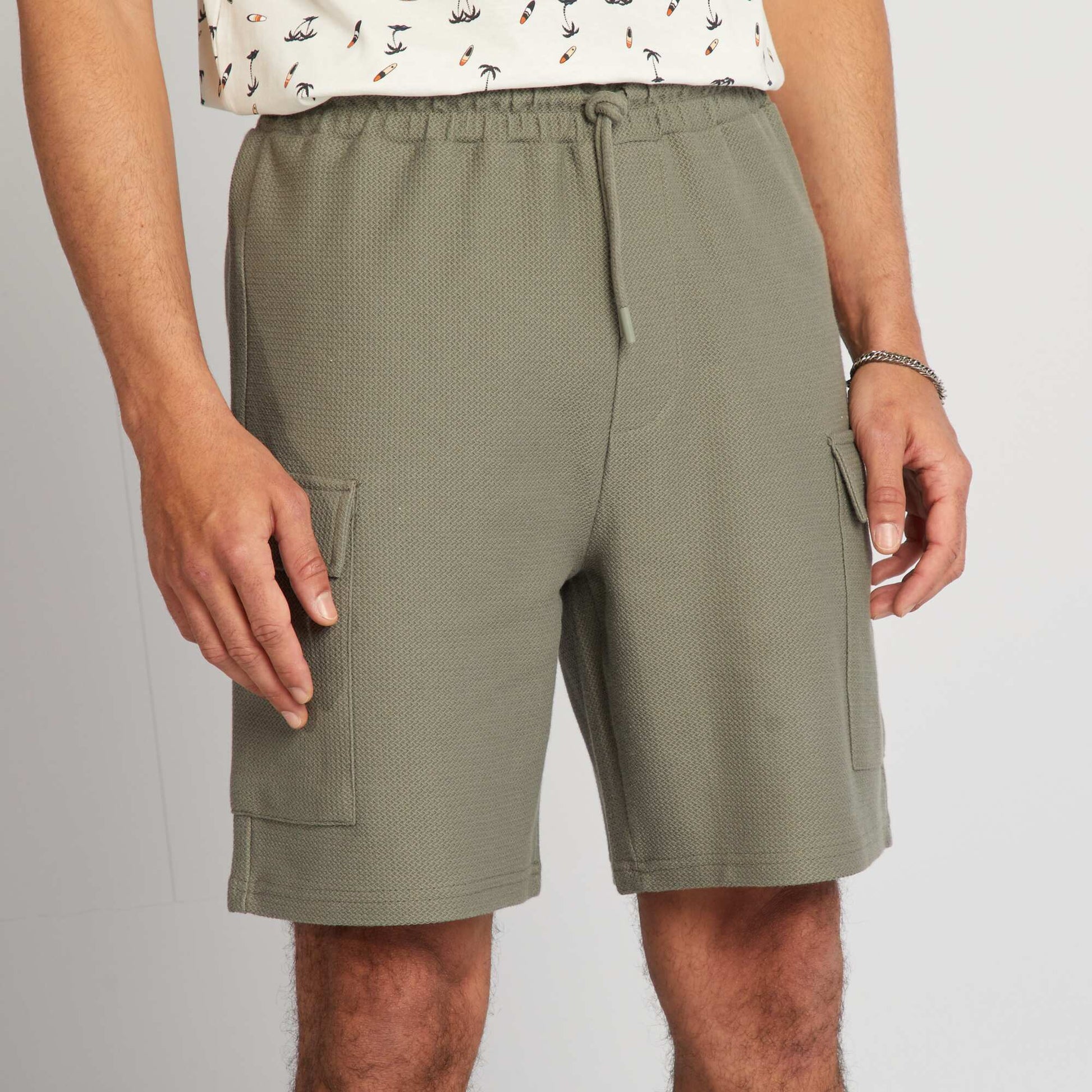 Cotton piqué Bermuda shorts with pockets GREEN
