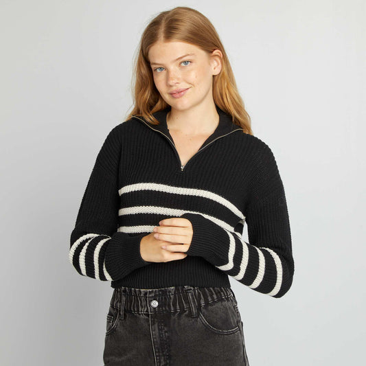 Jumper with high zip-up neckline BLACK