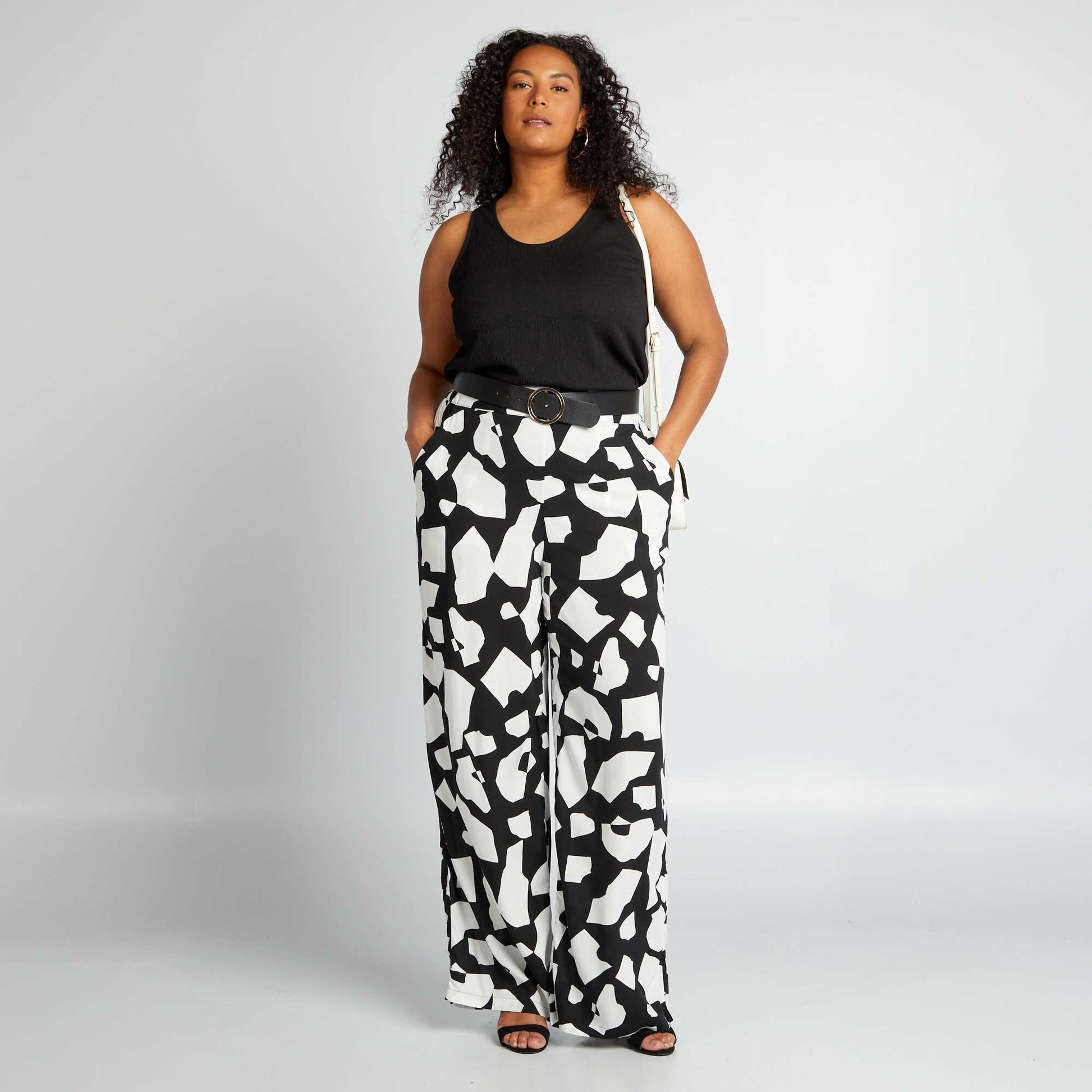 Waffle-knit loose-fit vest top BLACK