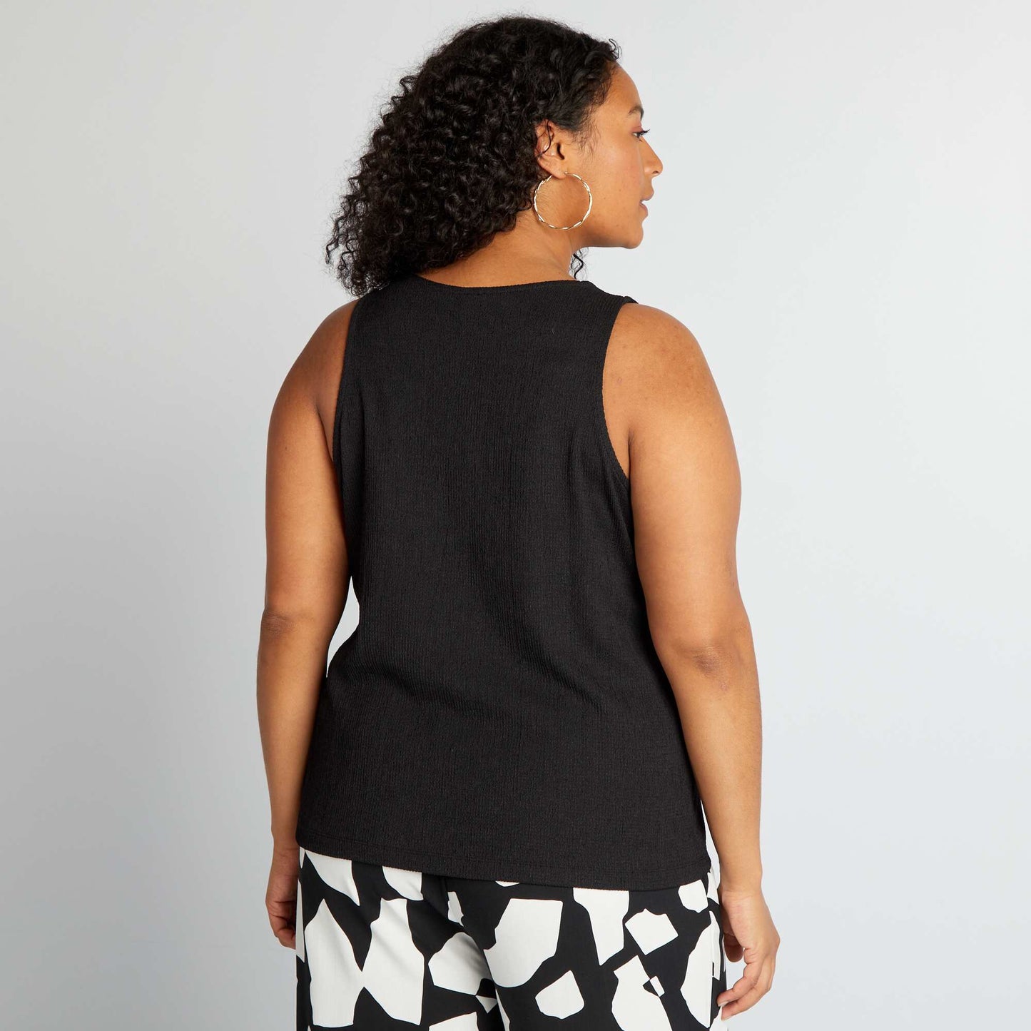 Waffle-knit loose-fit vest top BLACK