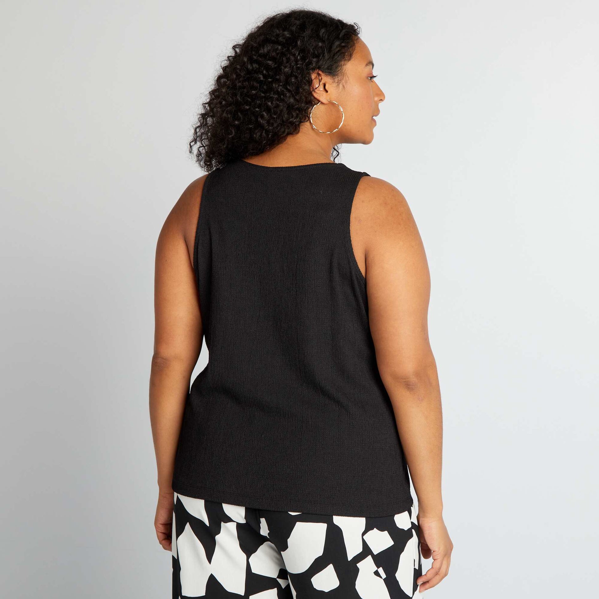 Waffle-knit loose-fit vest top BLACK