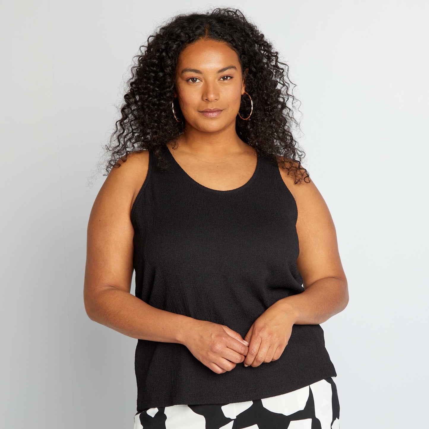 Waffle-knit loose-fit vest top BLACK