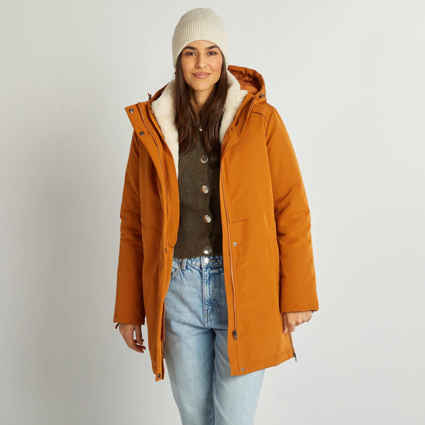 3-in-1 fur-lined parka BROWN