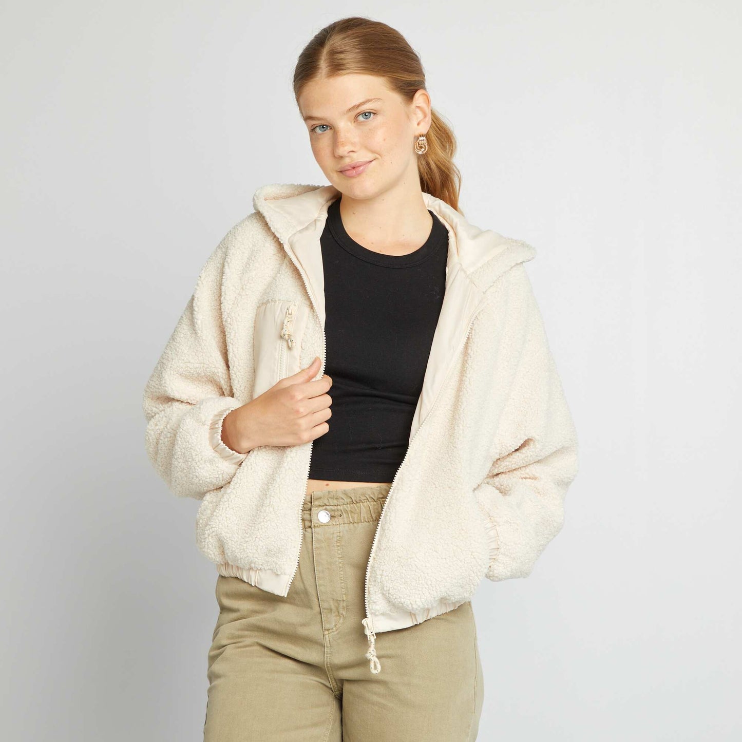 Sherpa hooded jacket BEIGE