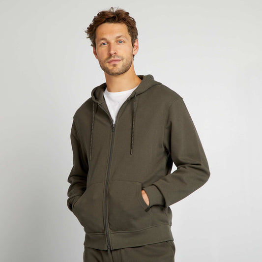 Zip-up piqué knit hoodie KHAKI