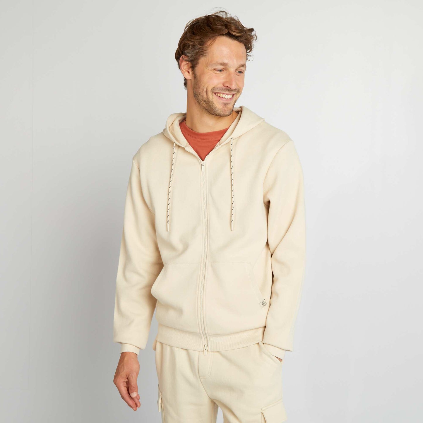 Zip-up piqué knit hoodie WHITE