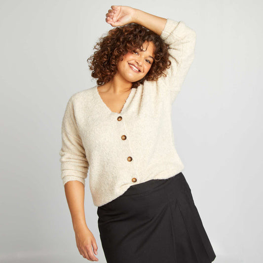 Buttoned V-neck cardigan BEIGE