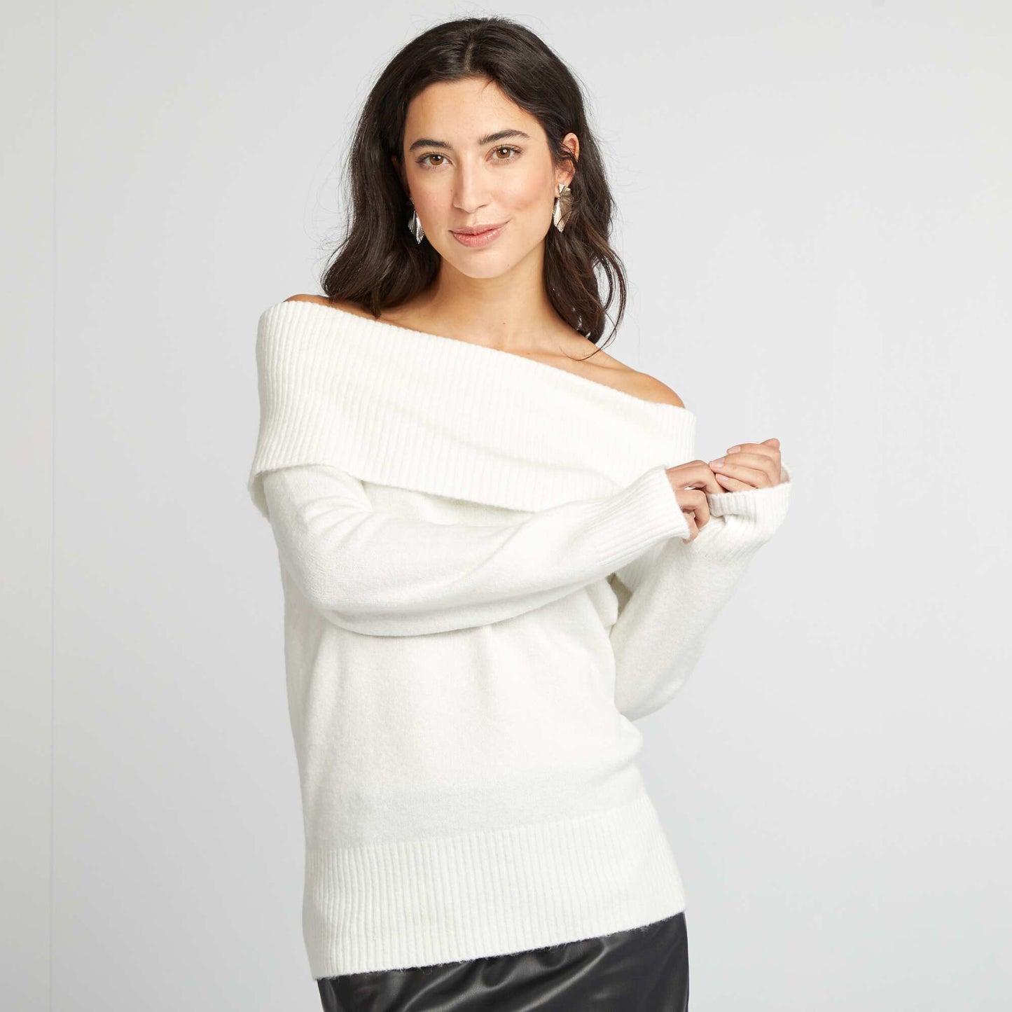 Knit sweater with high neck WHITE