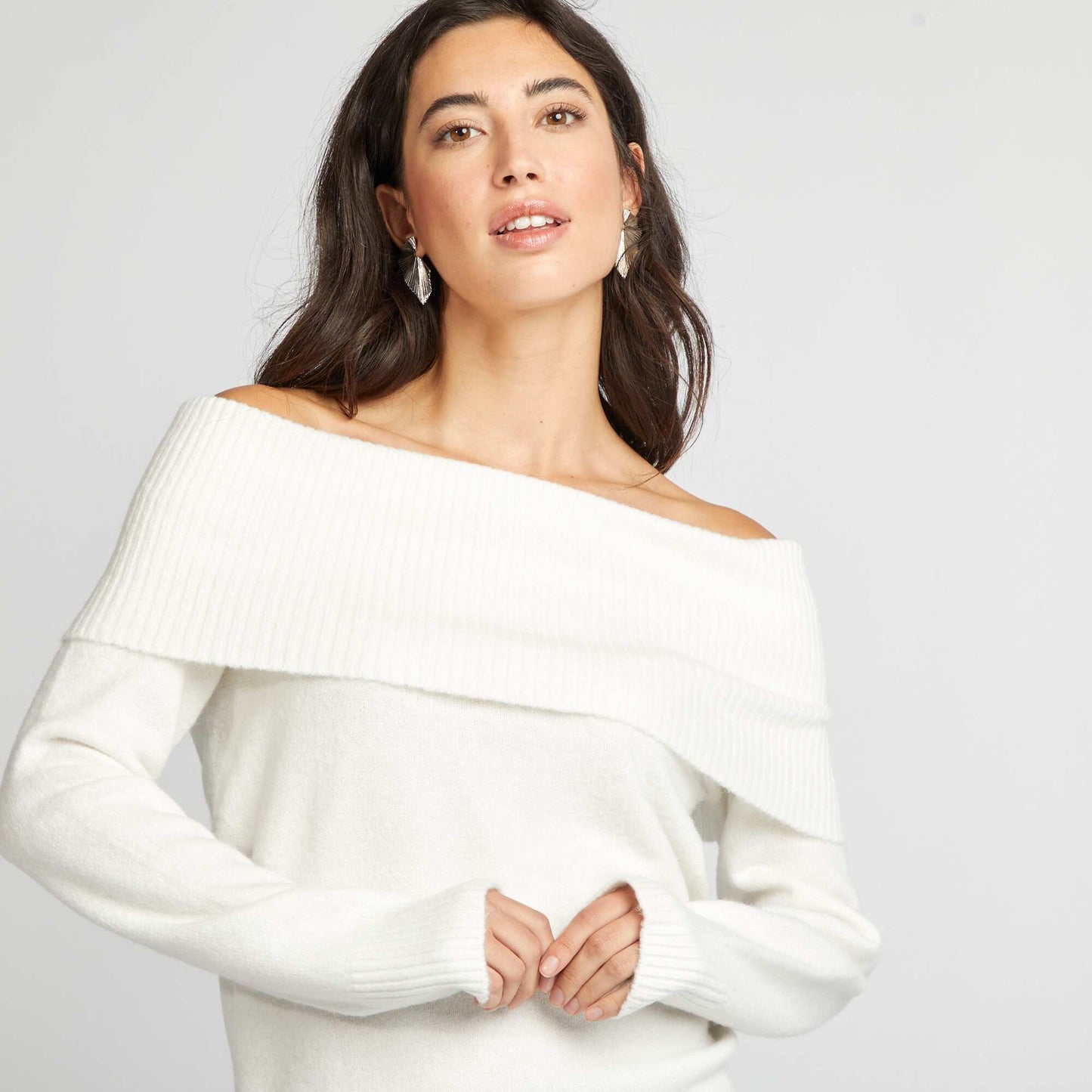 Knit sweater with high neck WHITE