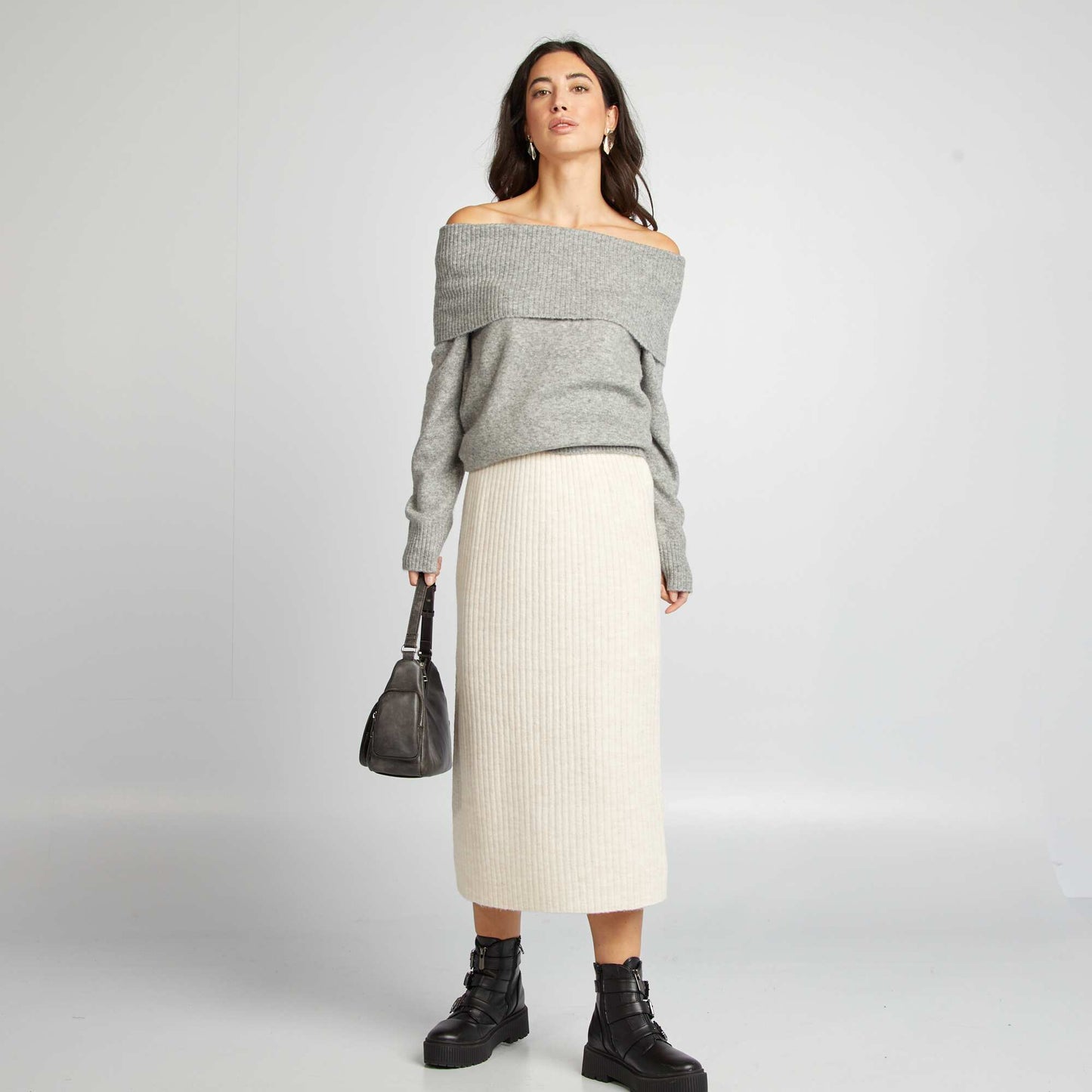 Knit sweater with high neck GREY