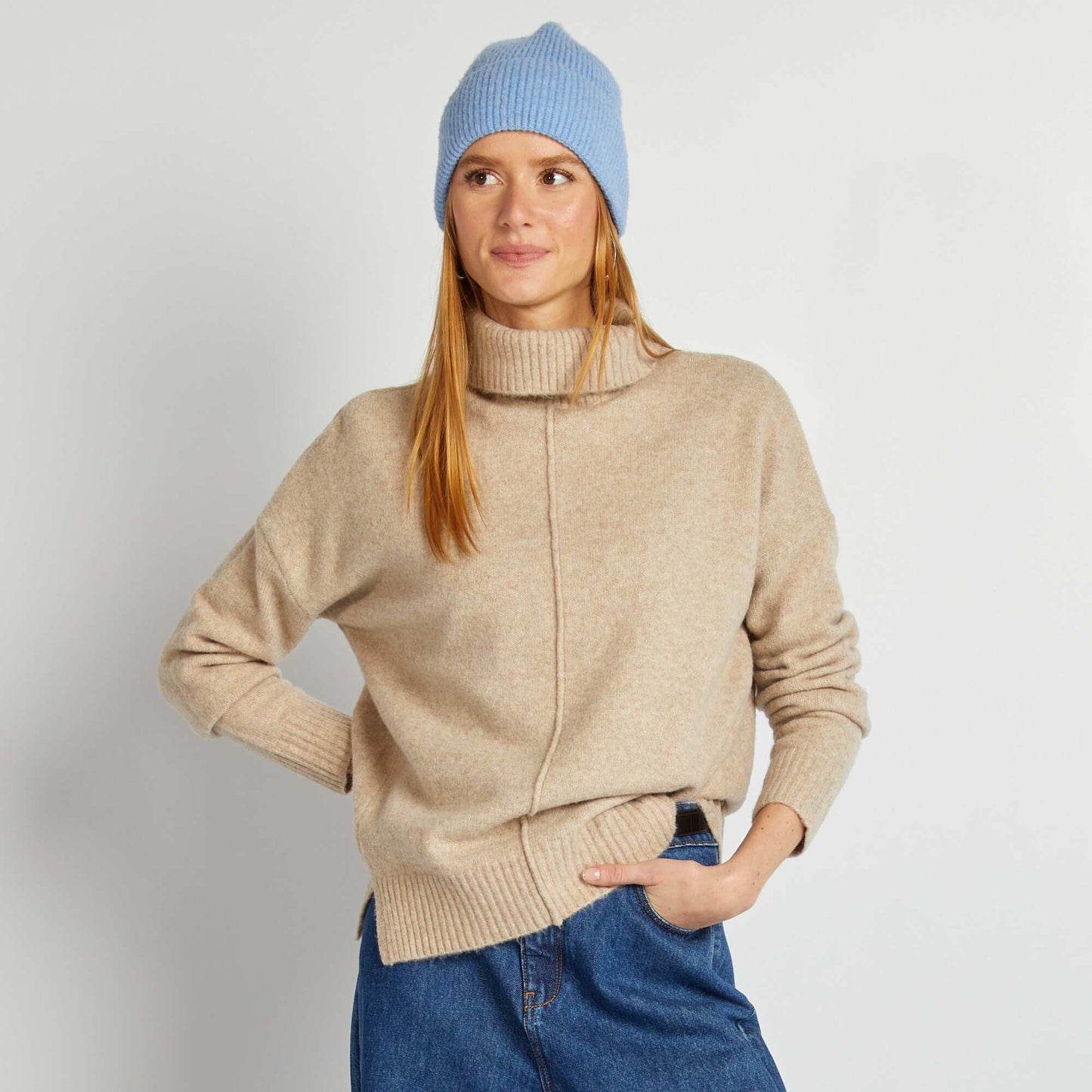 Soft knit polo neck sweater BEIGE