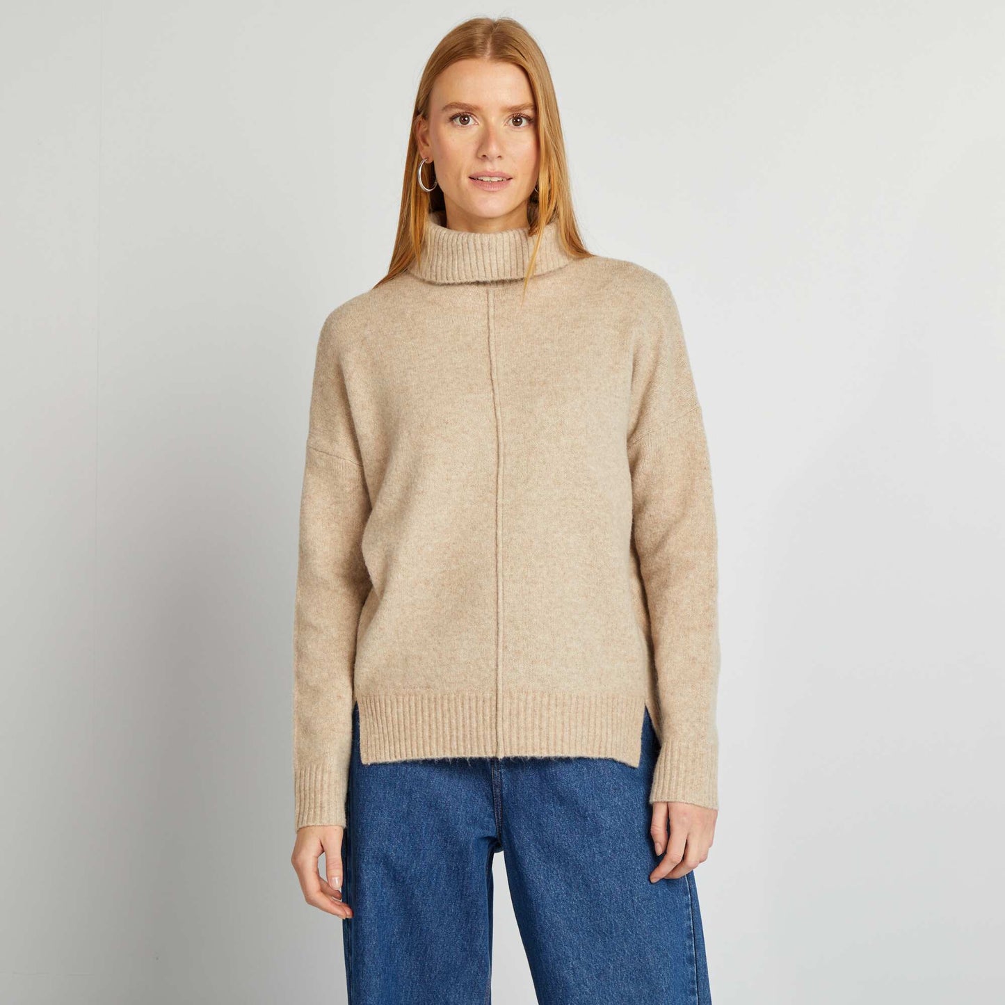 Soft knit polo neck sweater BEIGE