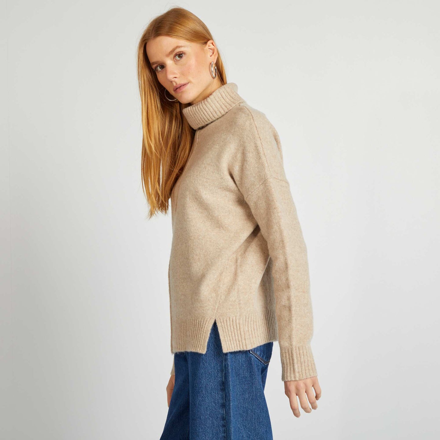 Soft knit polo neck sweater BEIGE