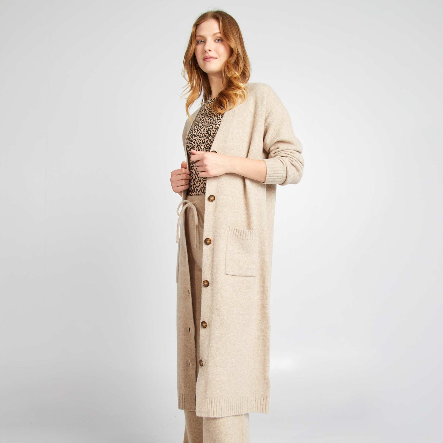 Long cardigan with pockets BEIGE