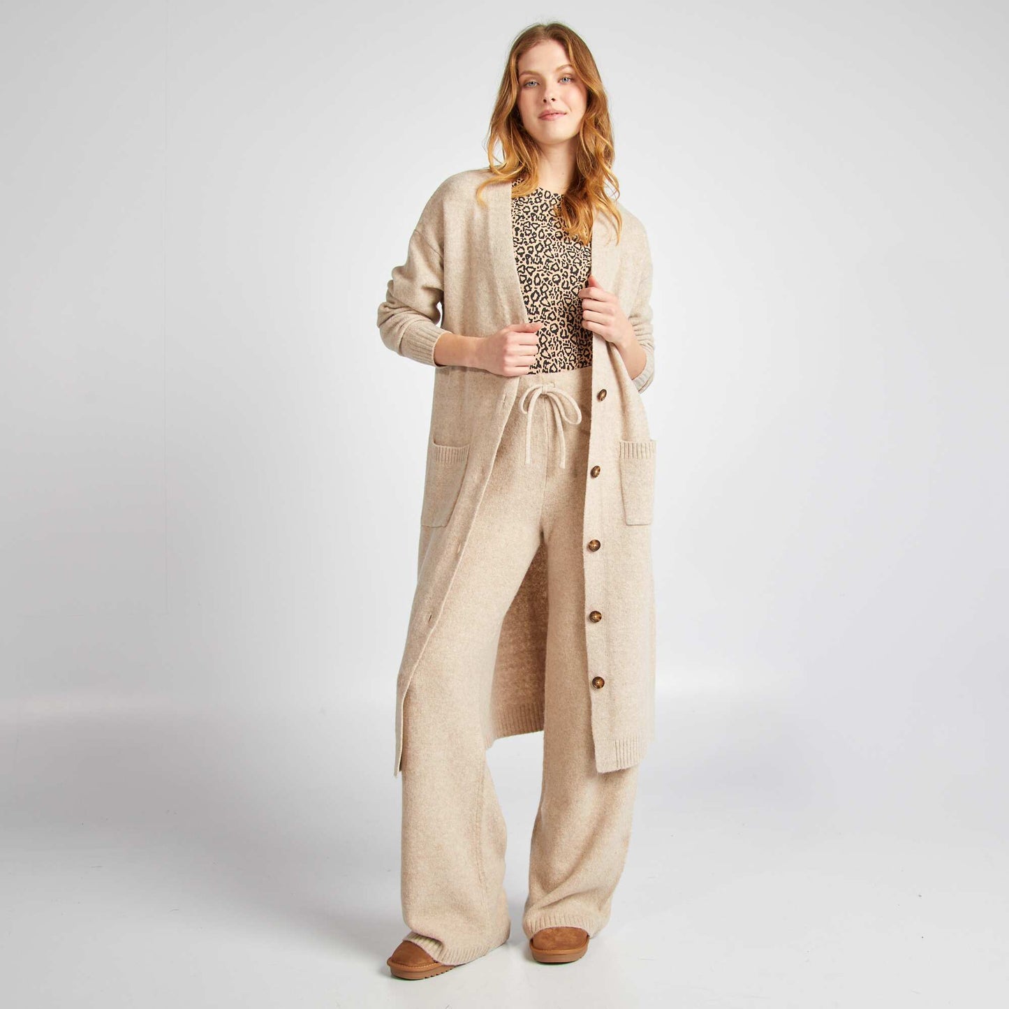 Long cardigan with pockets BEIGE