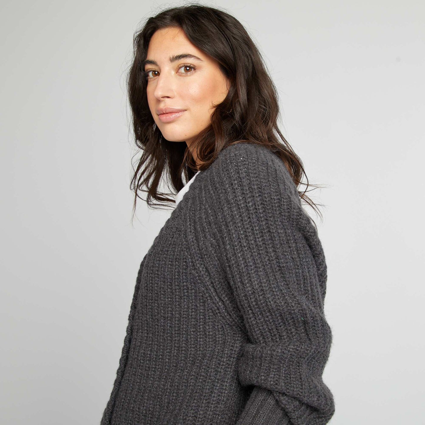 Chunky knit button-up cardigan GREY