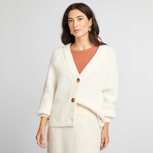 Chunky knit button-up cardigan BEIGE