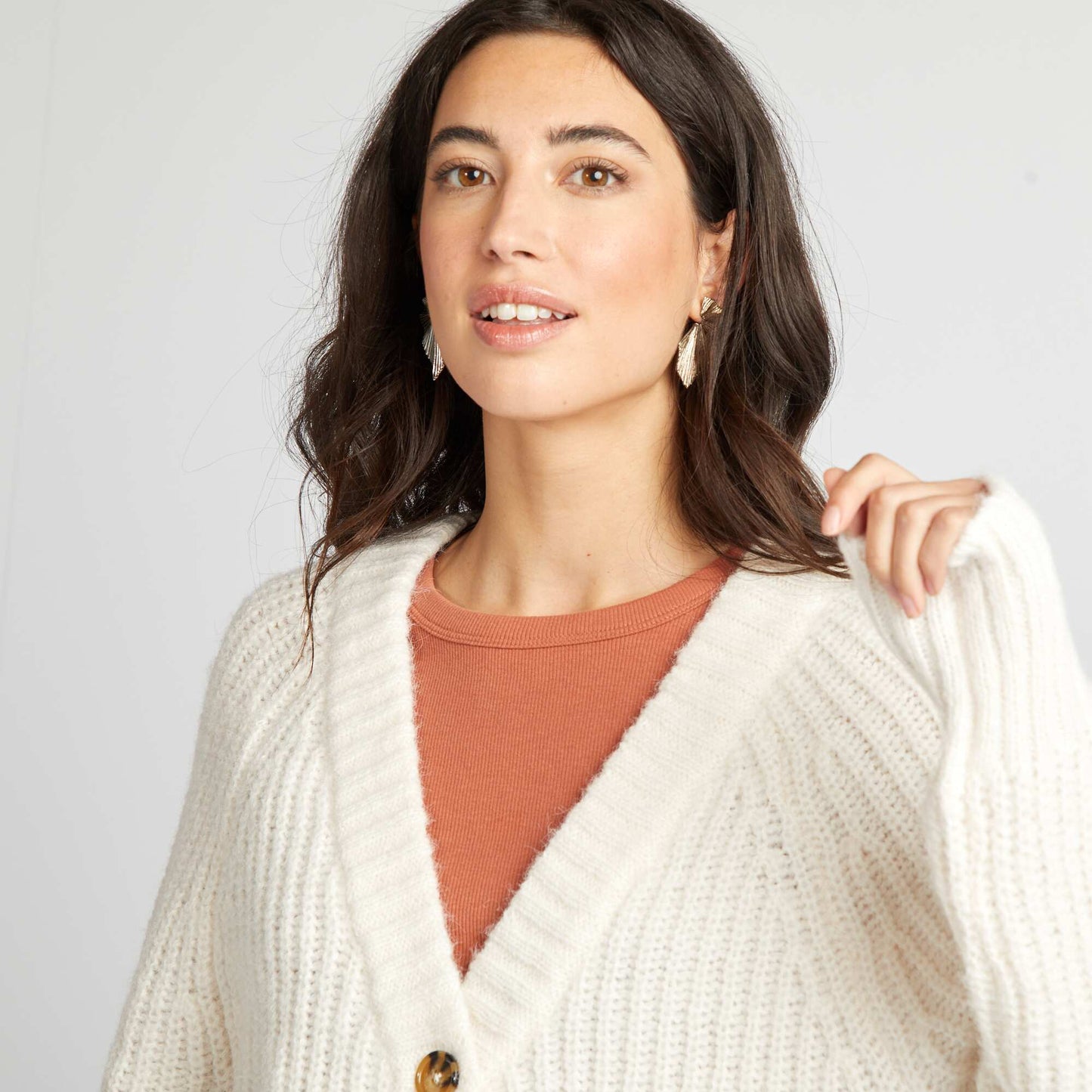 Chunky knit button-up cardigan BEIGE