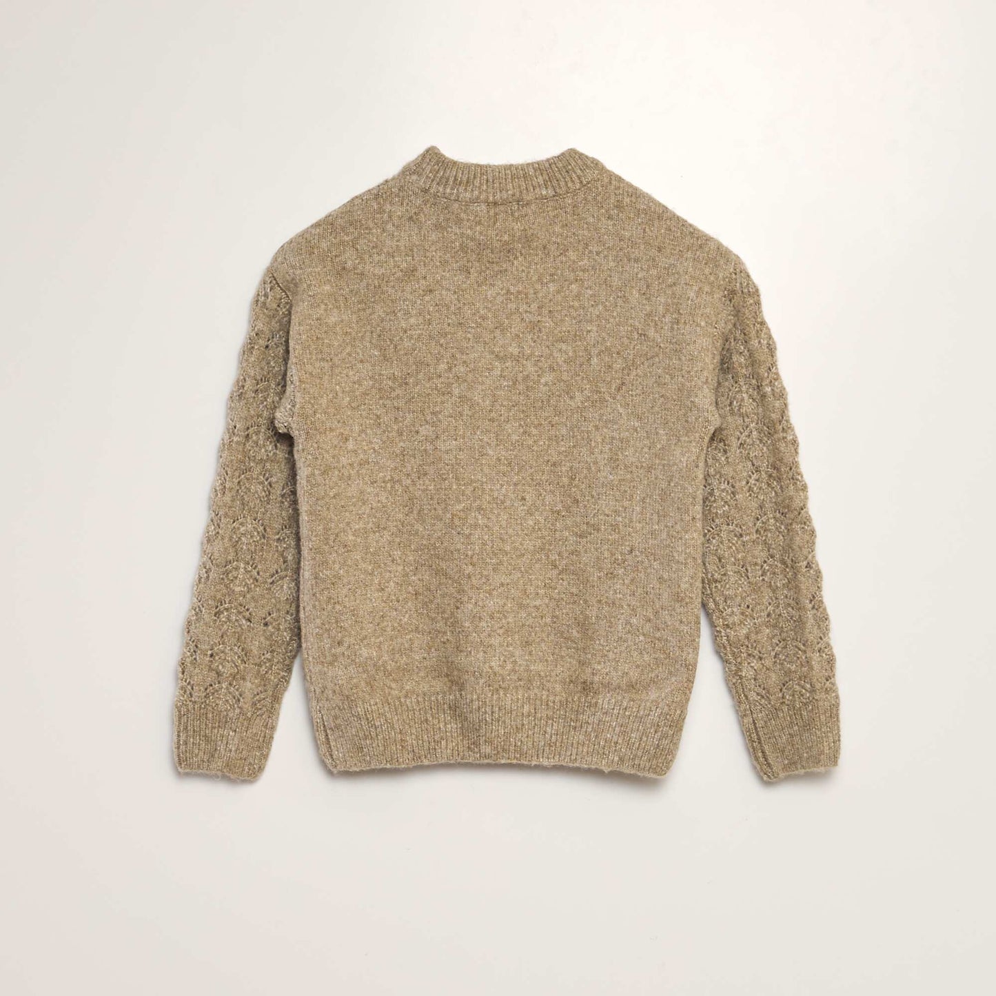 Openwork knit jumper with round neck BEIGE