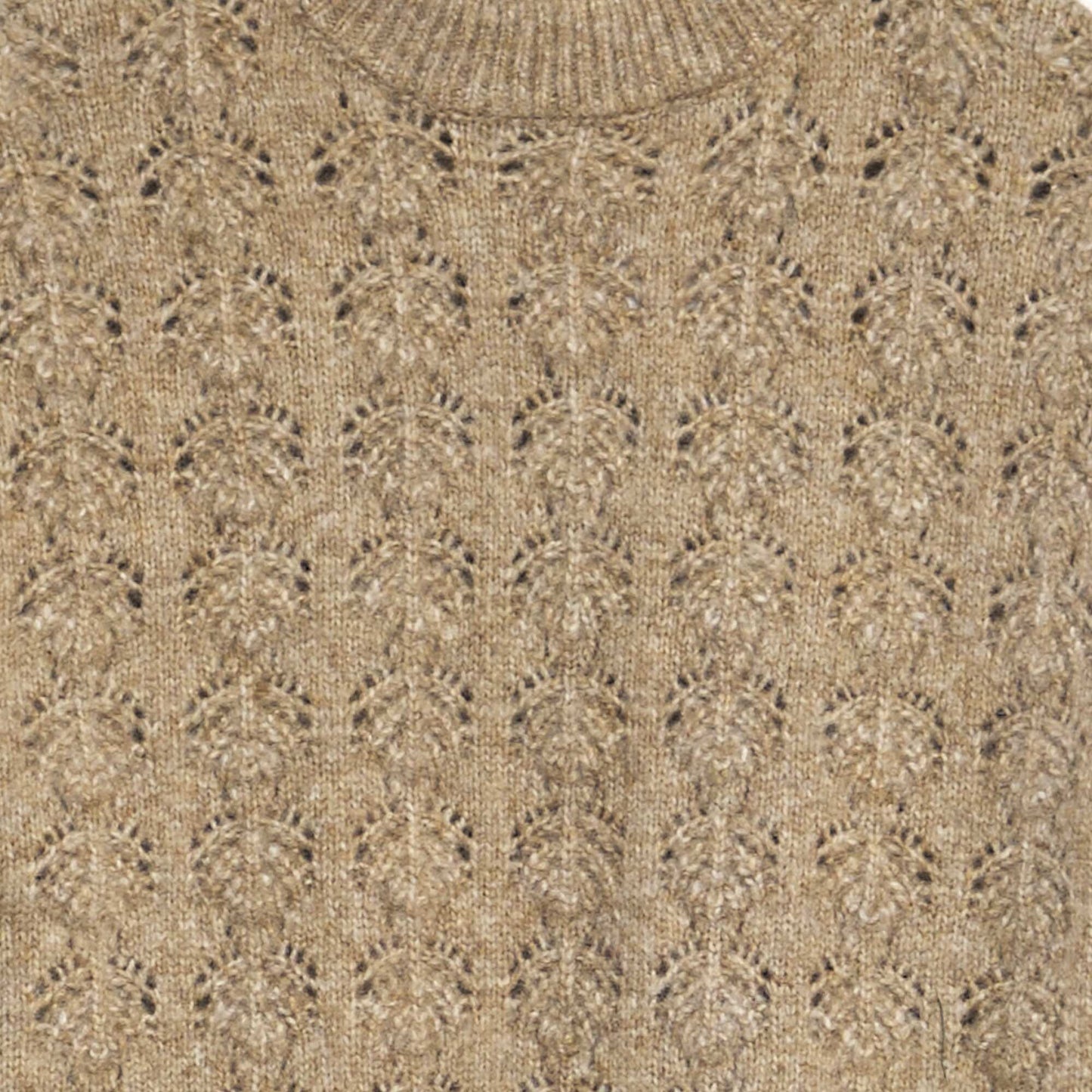 Openwork knit jumper with round neck BEIGE