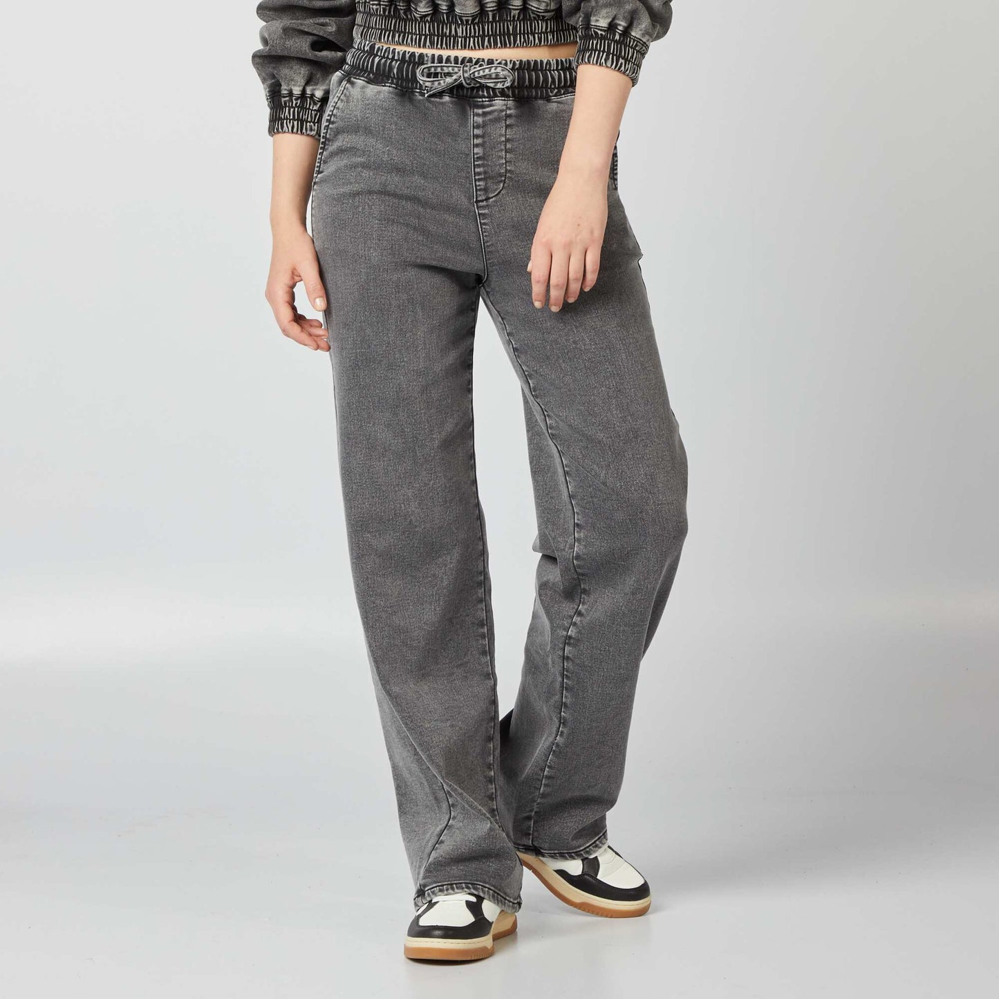 Wide-leg denim trousers GREY