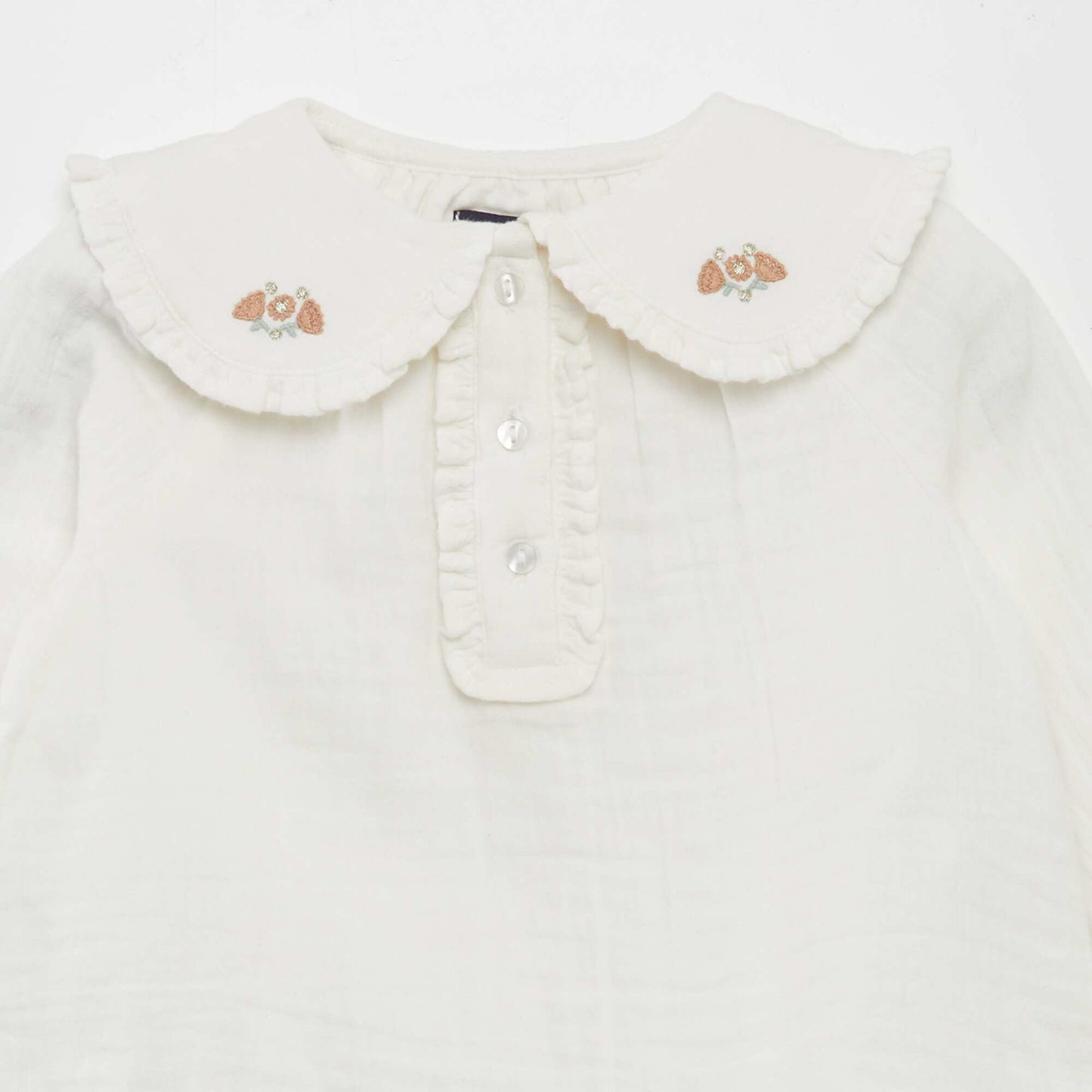 Double cotton gauze blouse with Peter Pan collar WHITE