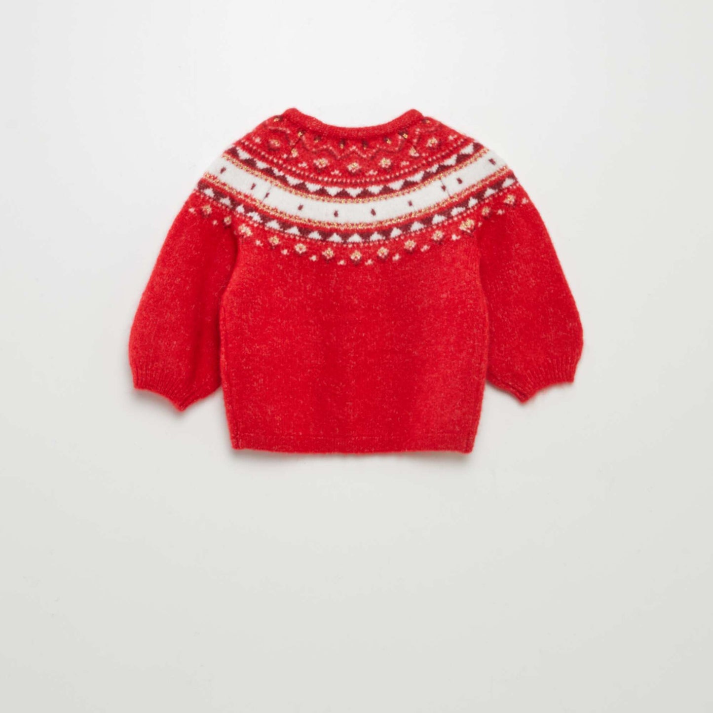 Warm jacquard pattern jumper with pompoms RED