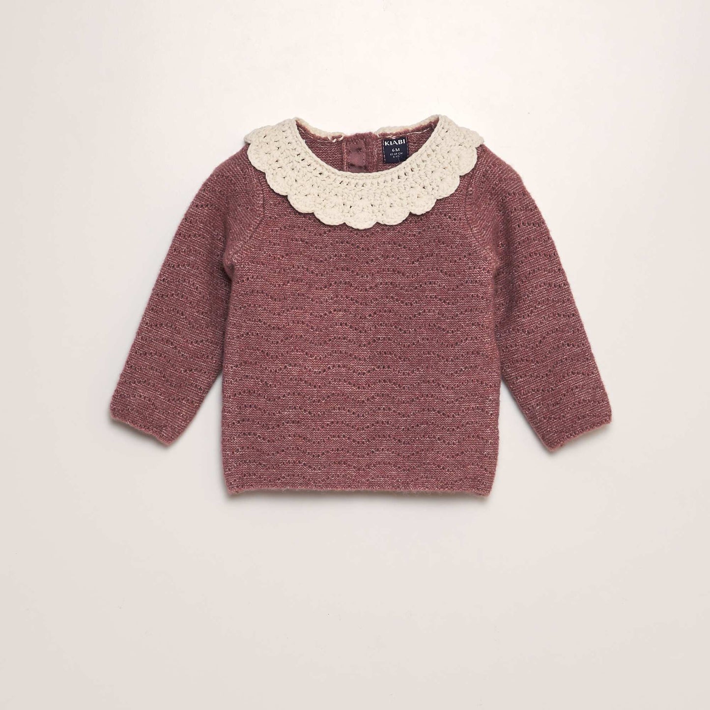 Knitted sweater with crochet collar PINK