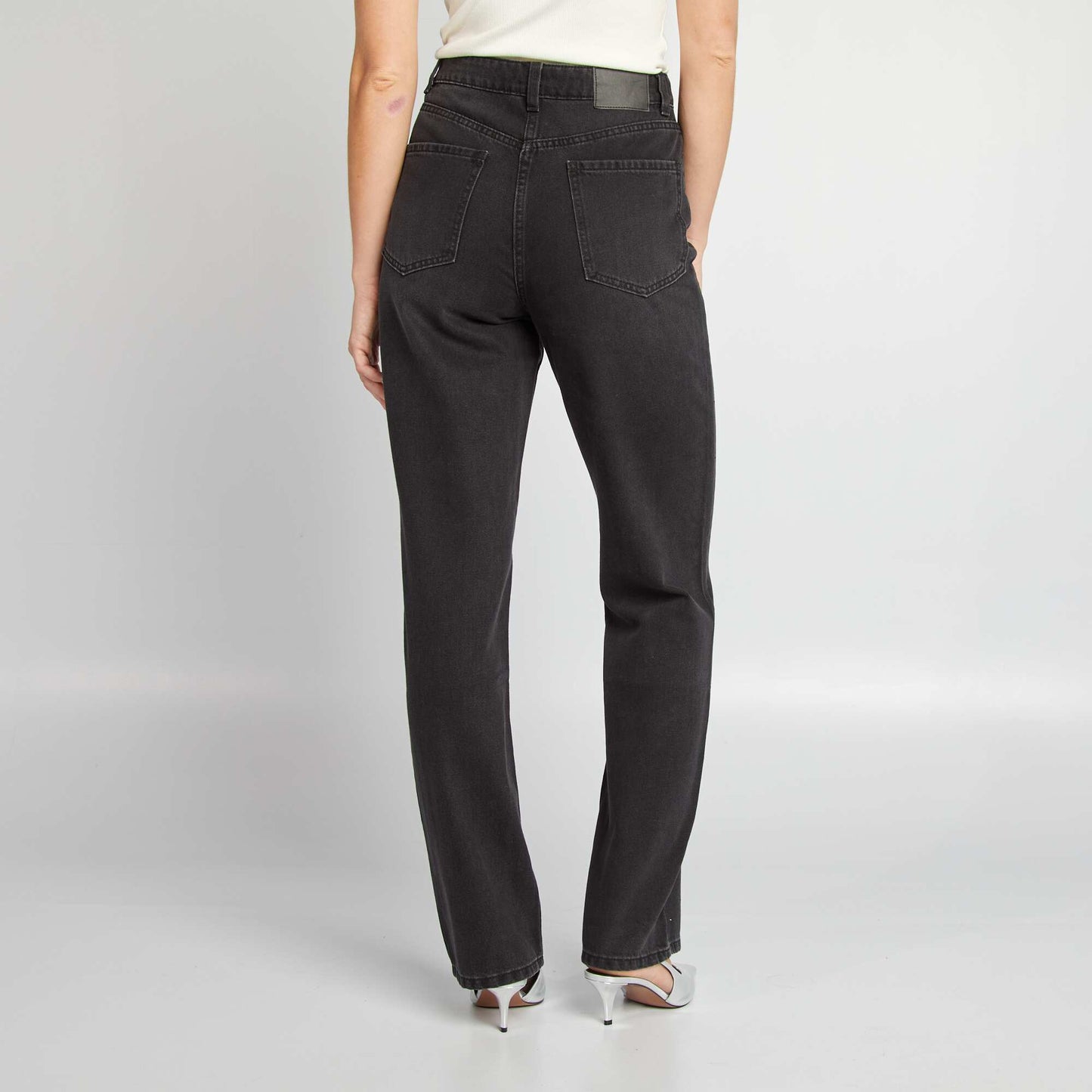 Straight high-waist trousers with diamantés - L32 GREY