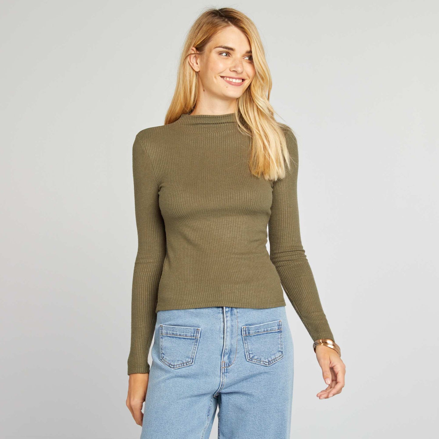 Fine ribbed knit jumper KHAKI