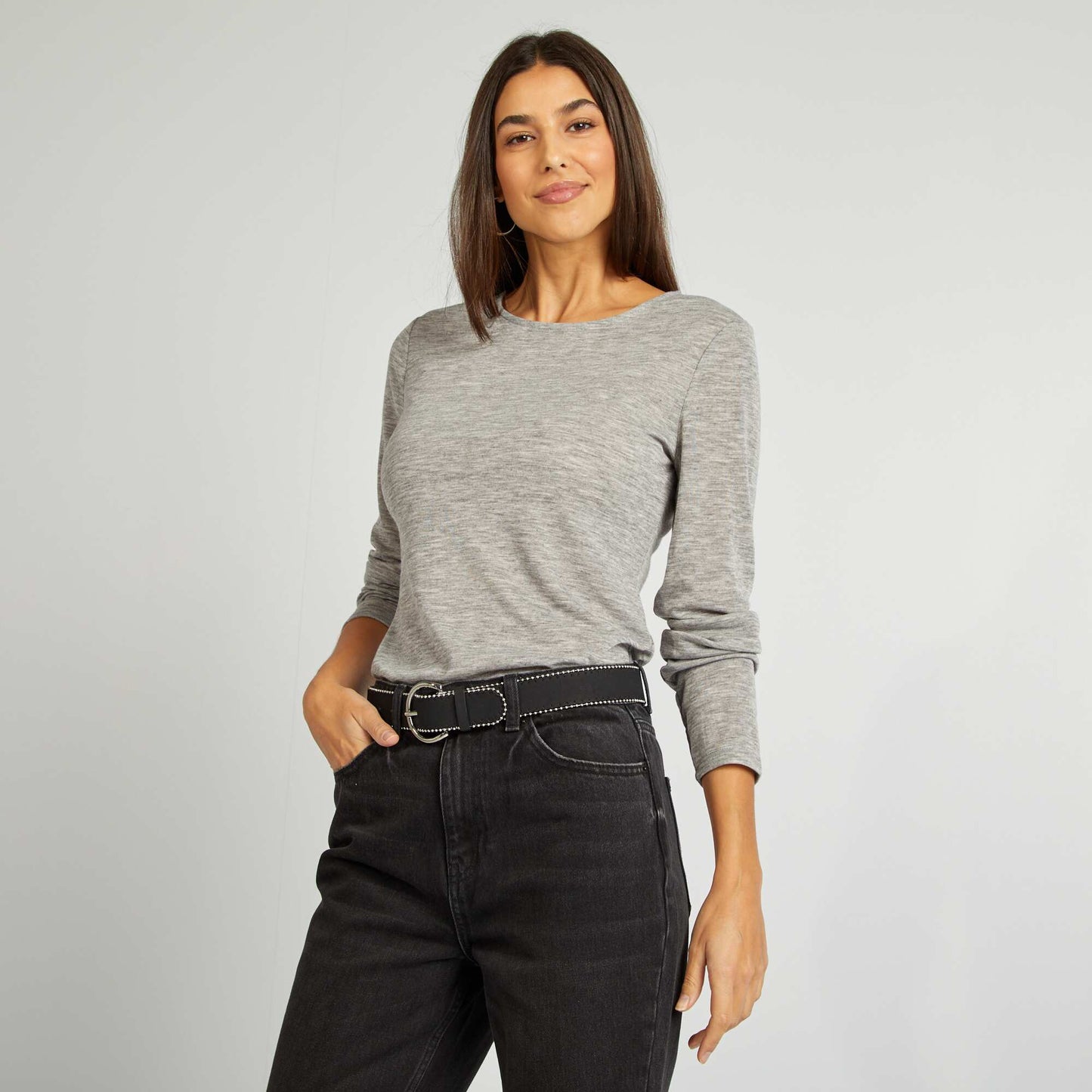 Slinky stranded knit T-shirt GREY