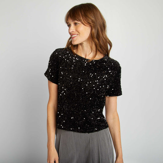 Sequined party T-shirt black