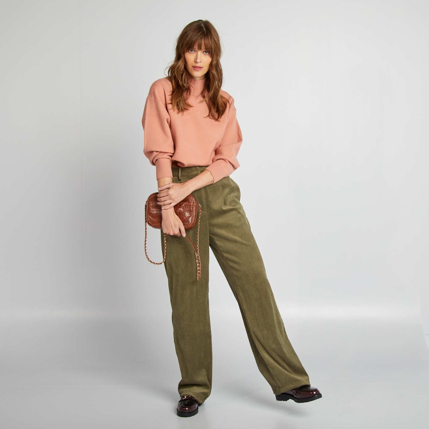 Velvet wide-leg trousers KHAKI