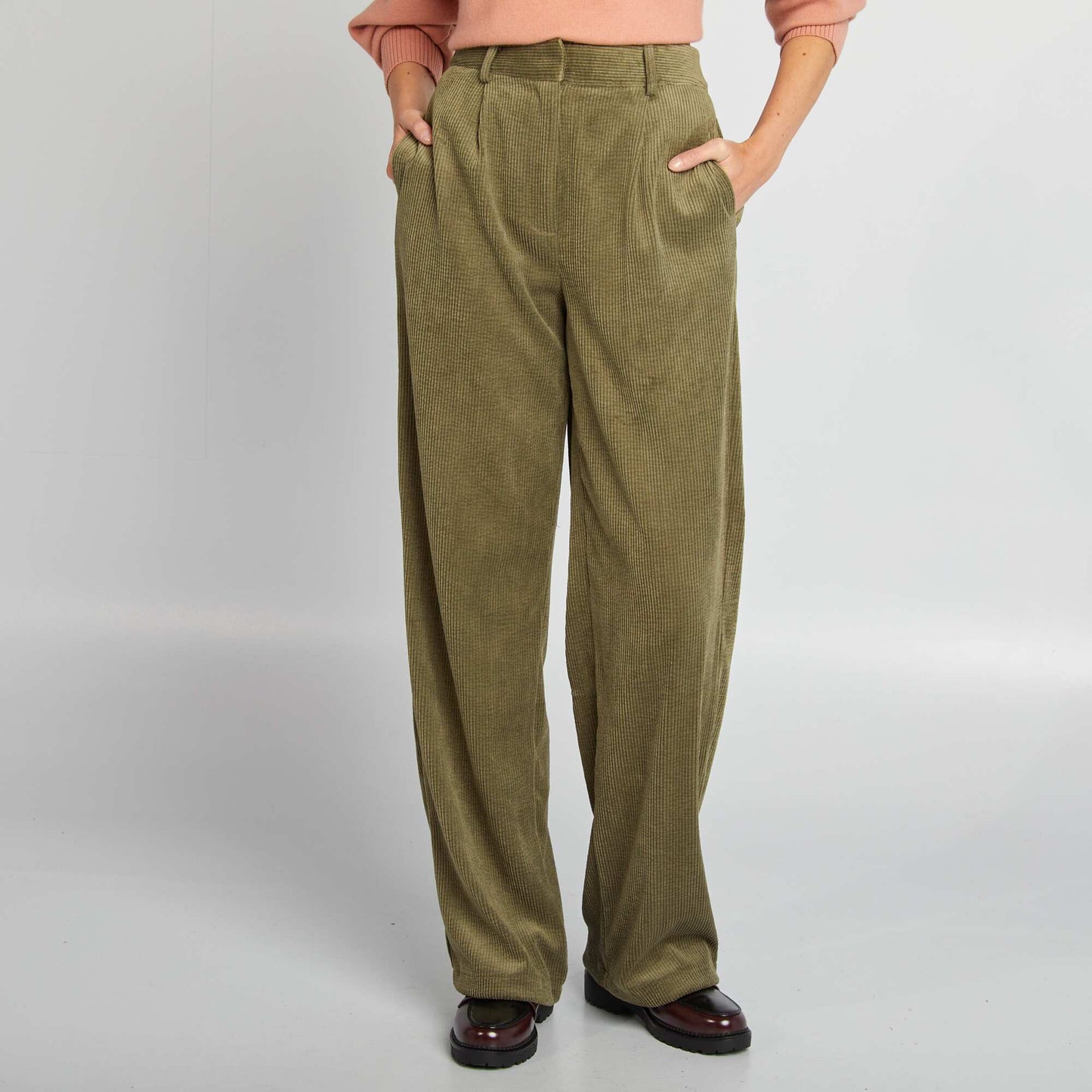 Velvet wide-leg trousers KHAKI