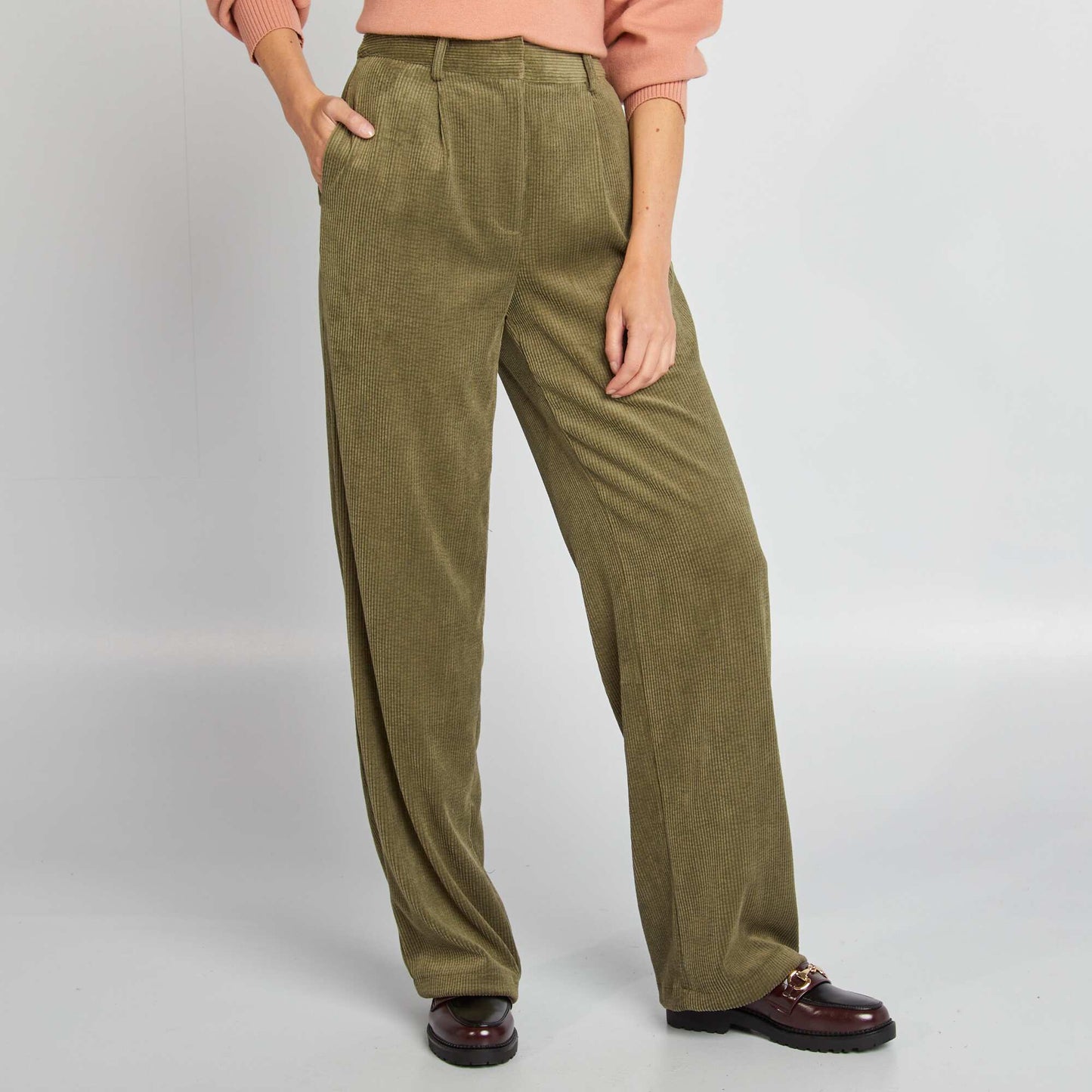 Velvet wide-leg trousers KHAKI