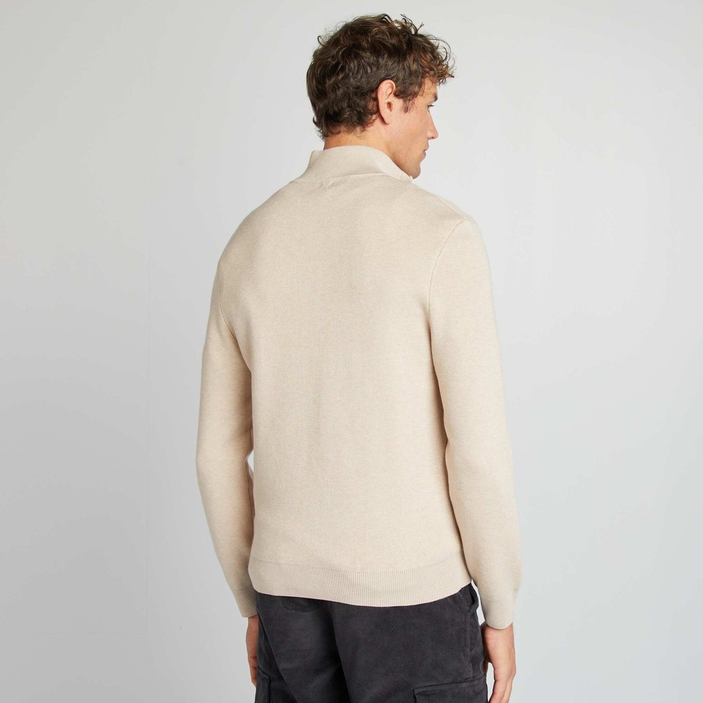 Plain sweater with zip-up high neck BEIGE