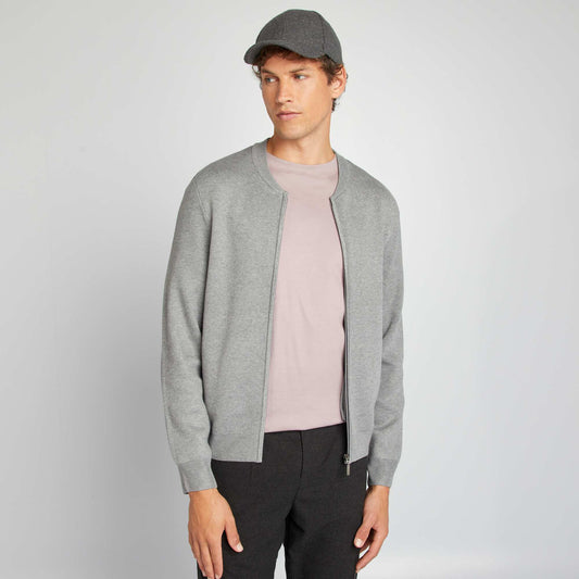 Chunky knit zip-up cardigan GREY