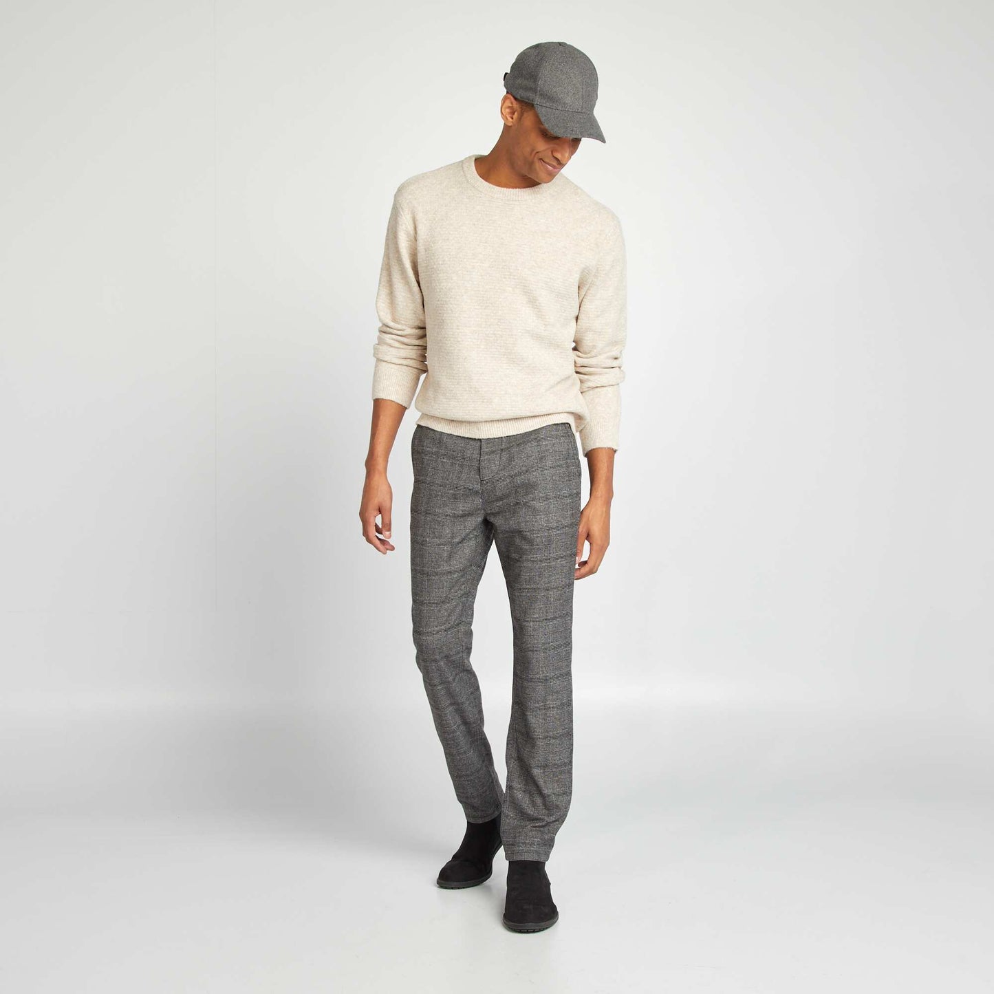 Round-neck knit sweater BEIGE