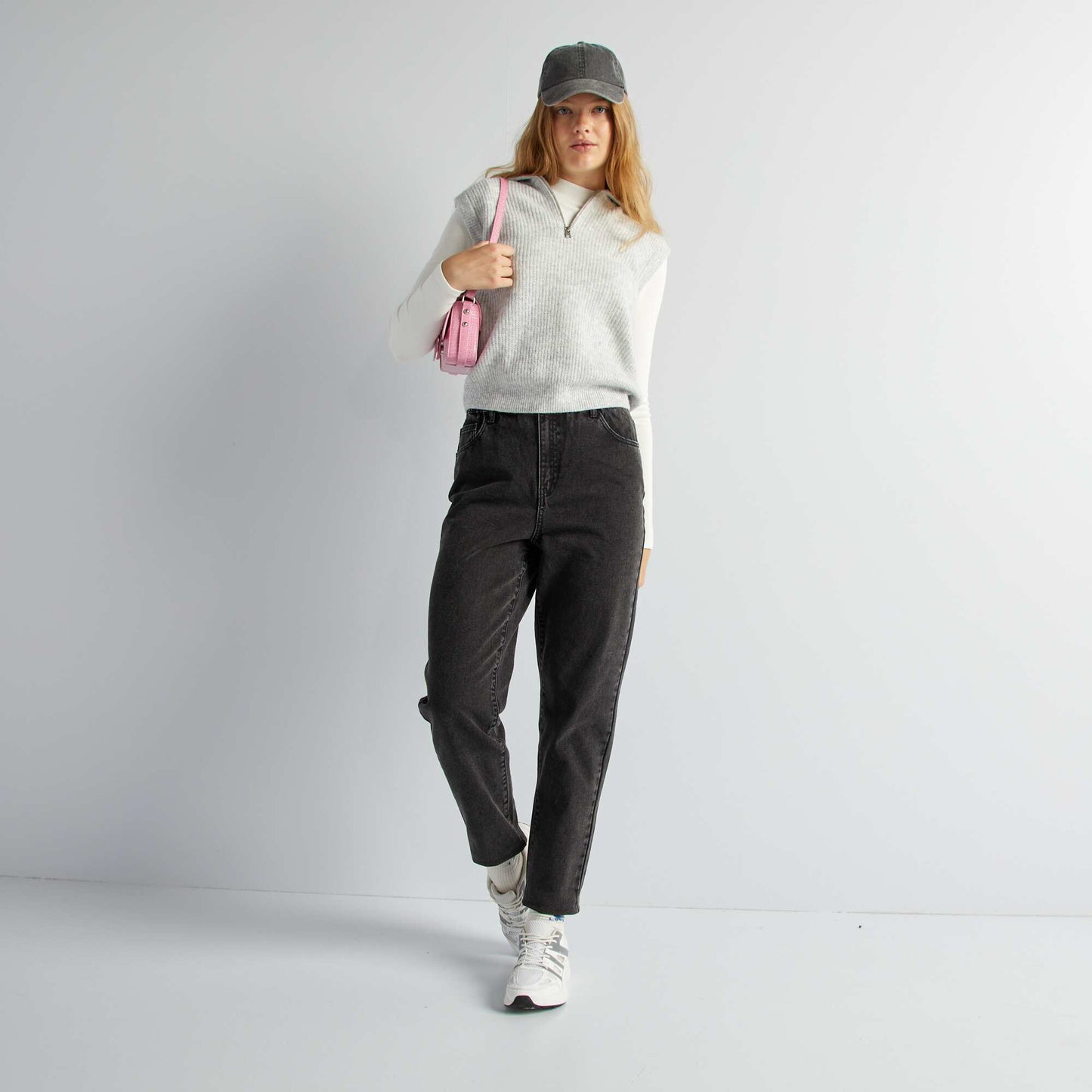 Mom-fit denim trousers GREY