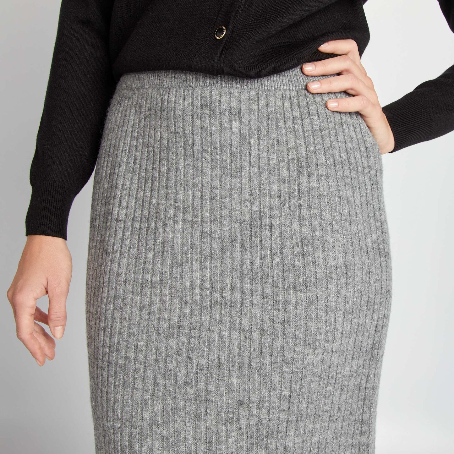 Ribbed knit midi skirt GREY