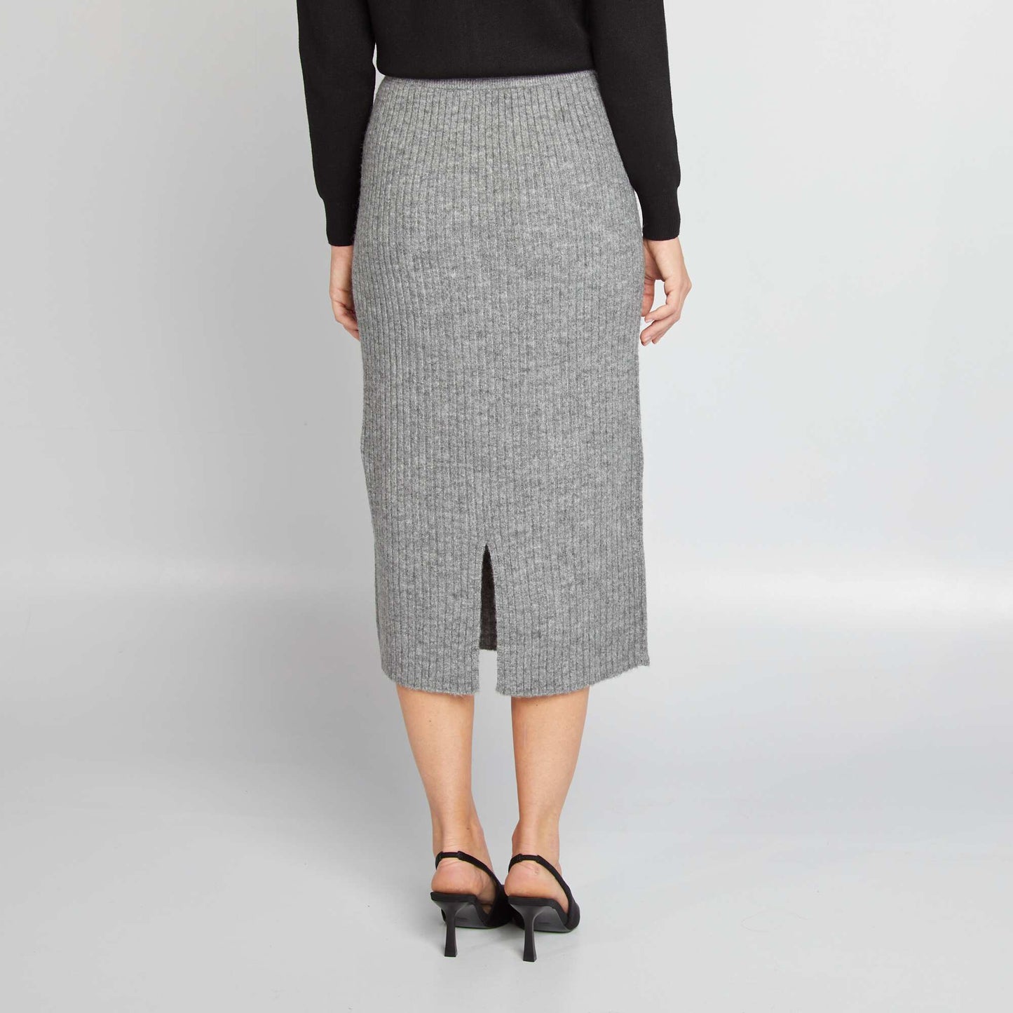 Ribbed knit midi skirt GREY