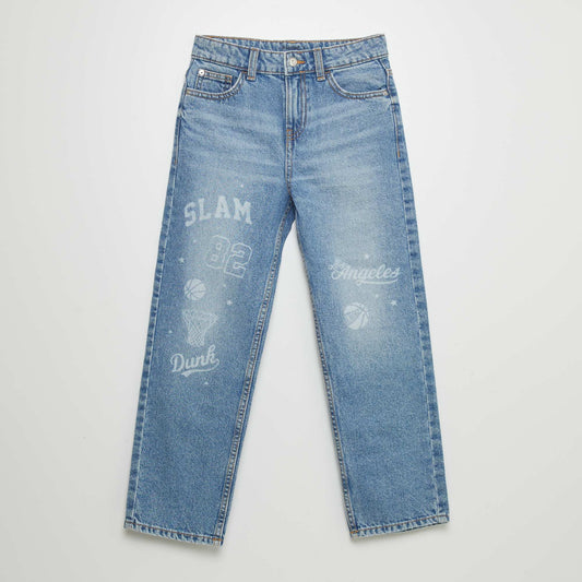 Denim trousers with 'Basketball' lettering BLUE