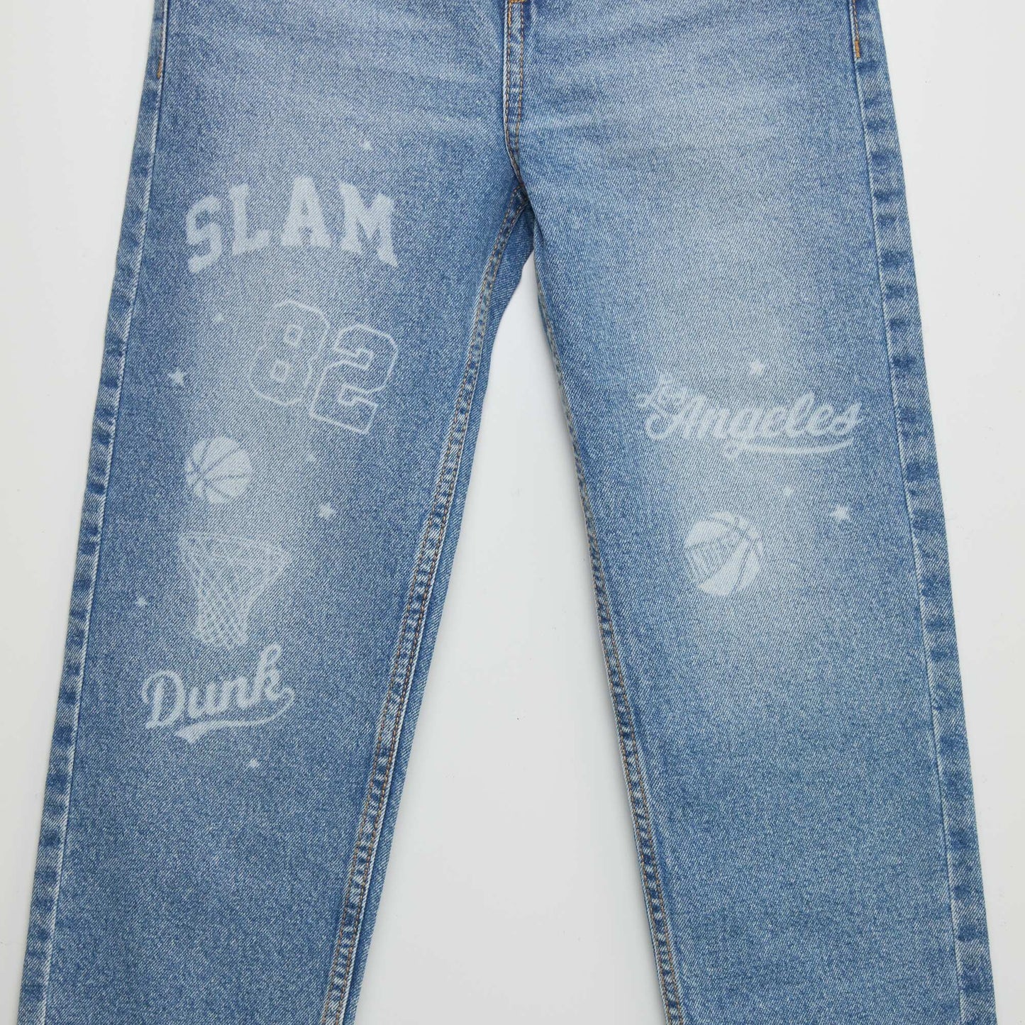 Denim trousers with 'Basketball' lettering BLUE