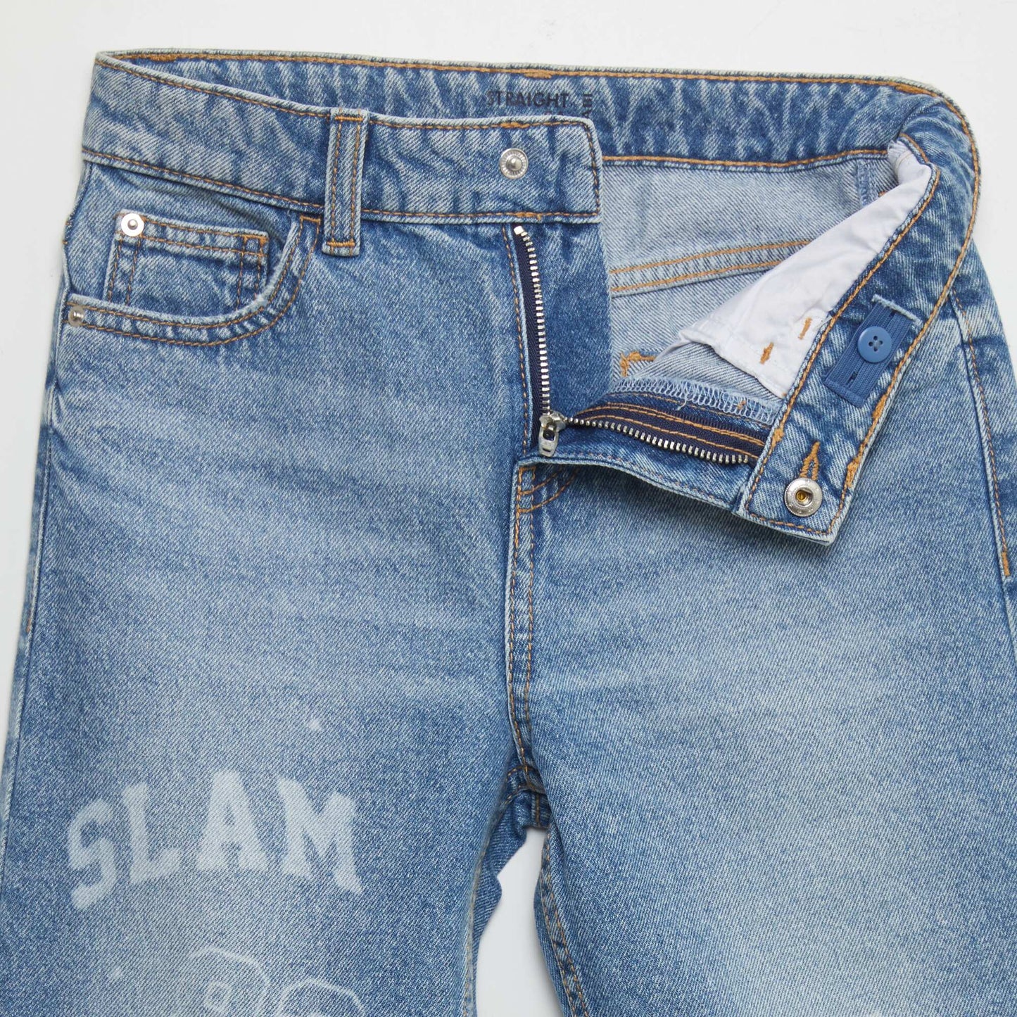 Denim trousers with 'Basketball' lettering BLUE