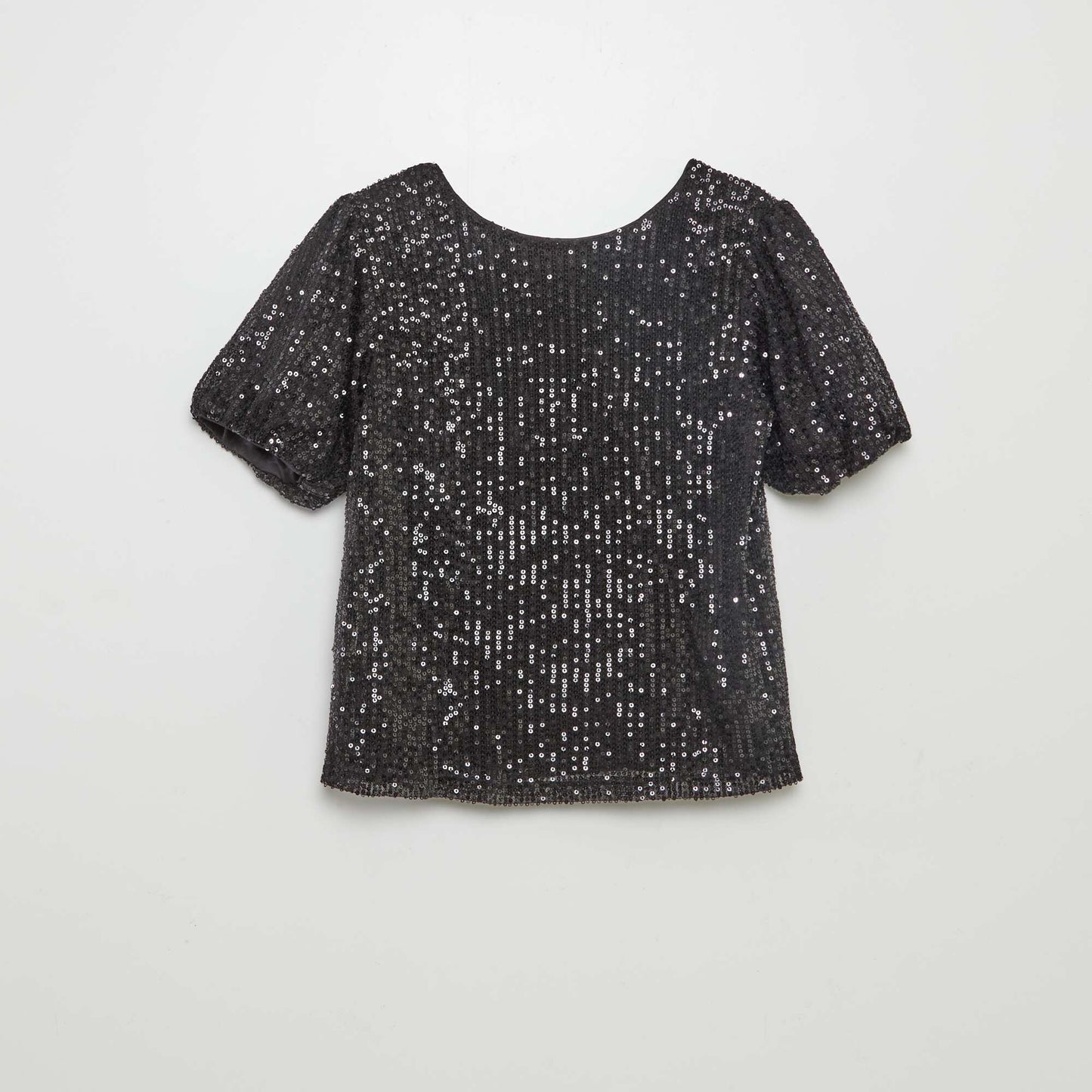 Short-sleeved sequined blouse BLACK