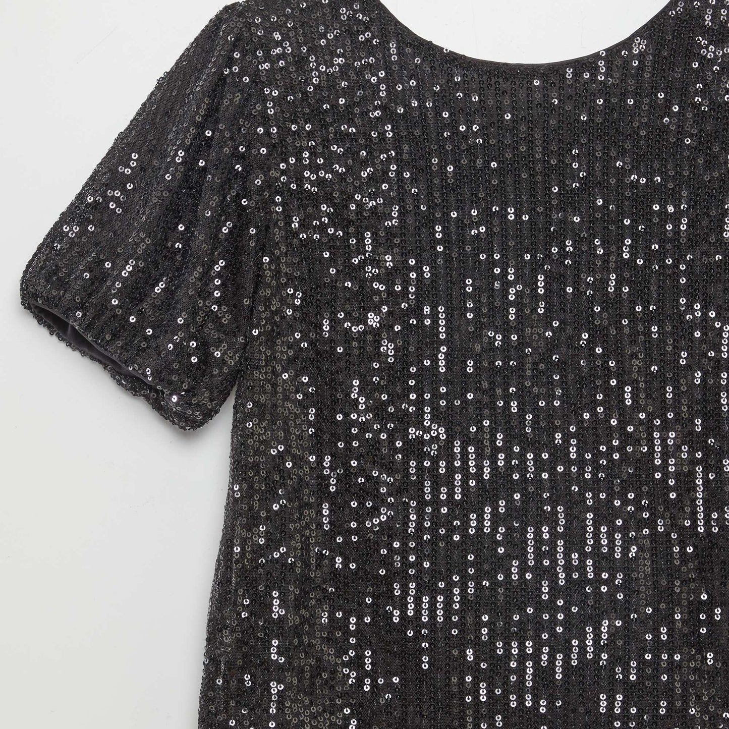 Short-sleeved sequined blouse BLACK