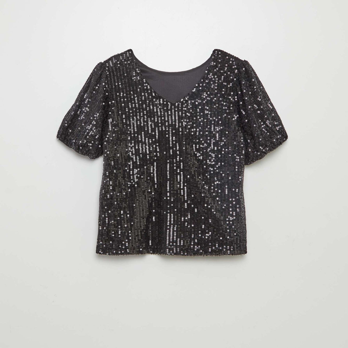 Short-sleeved sequined blouse BLACK