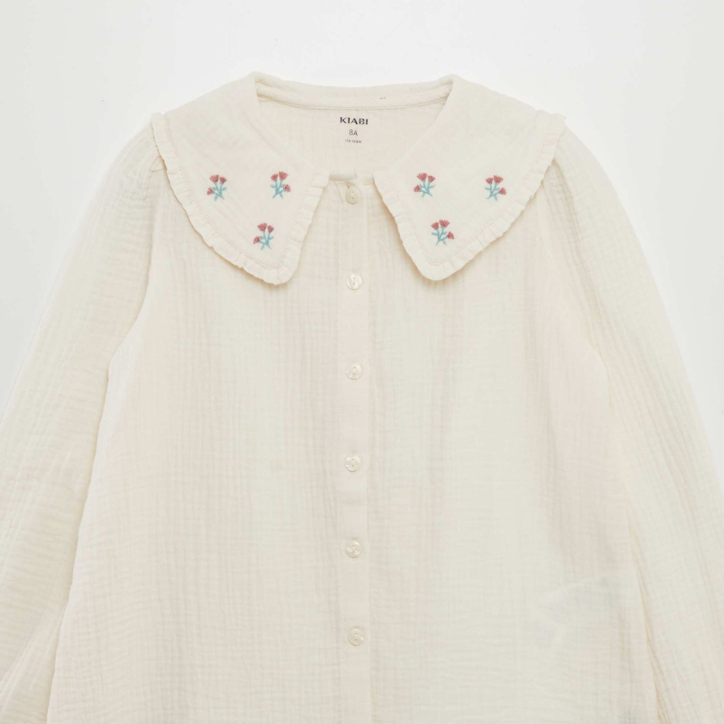 Double cotton gauze shirt with Peter Pan collar BEIGE