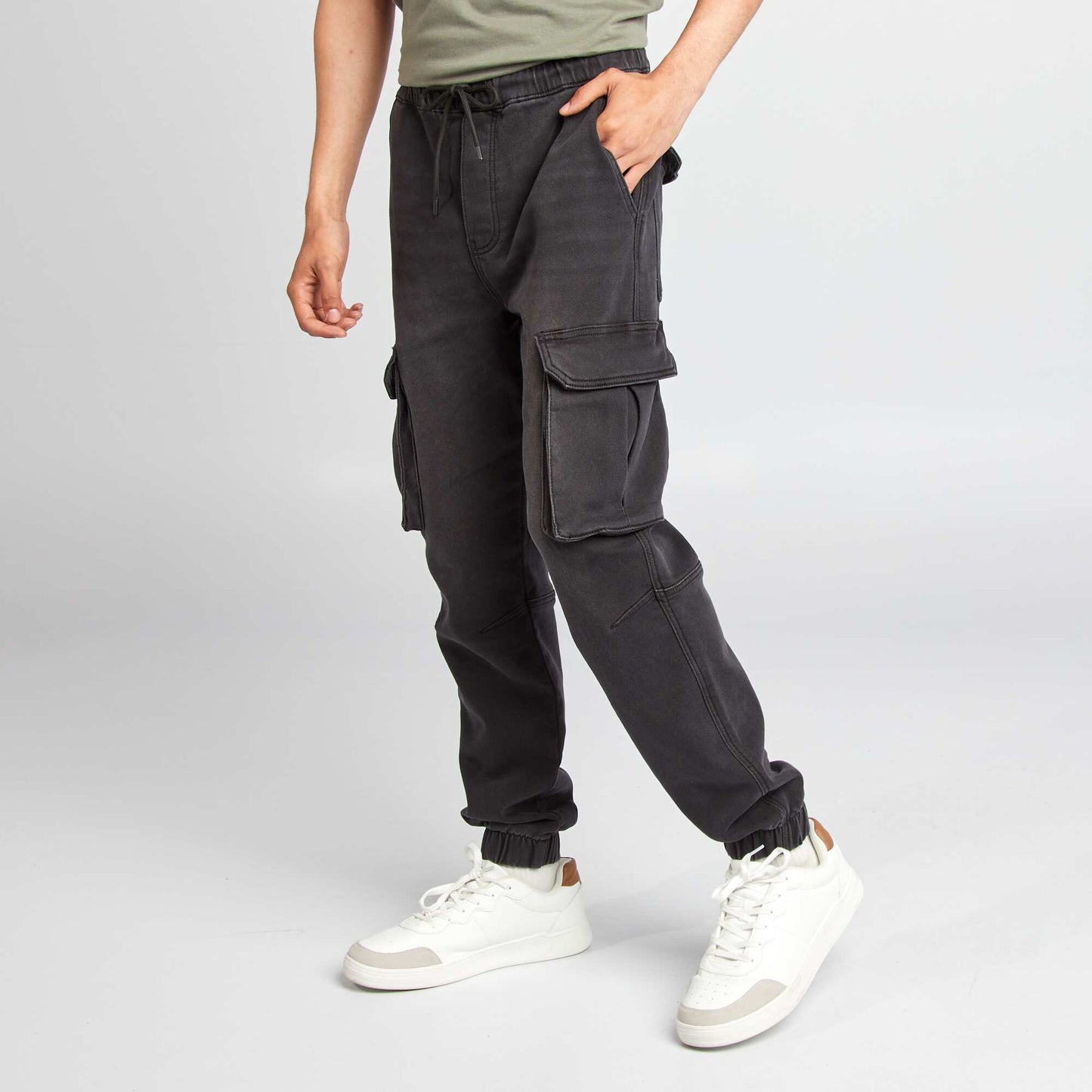 Denim jogger-style trousers GREY