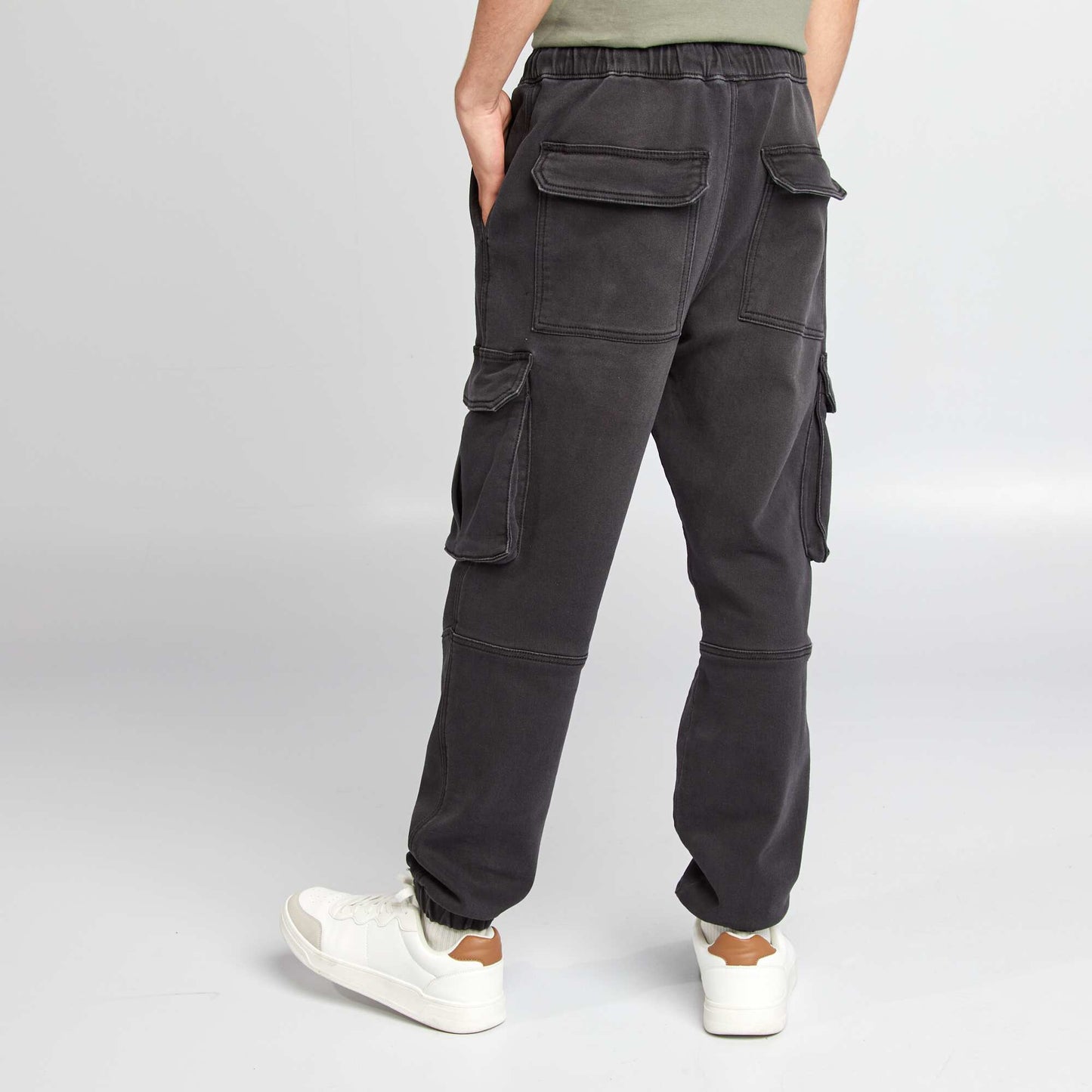 Denim jogger-style trousers GREY